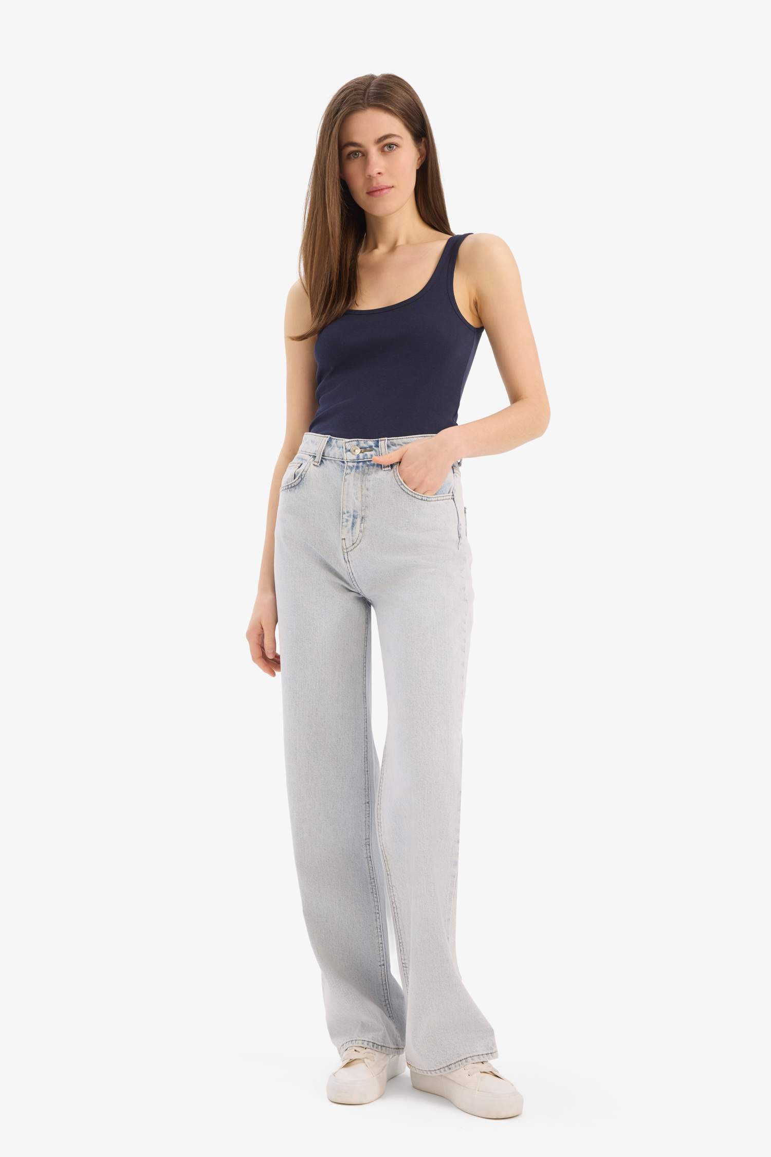 Slim Fit Basic Ribana Round Collar Sleeveless Tank Top