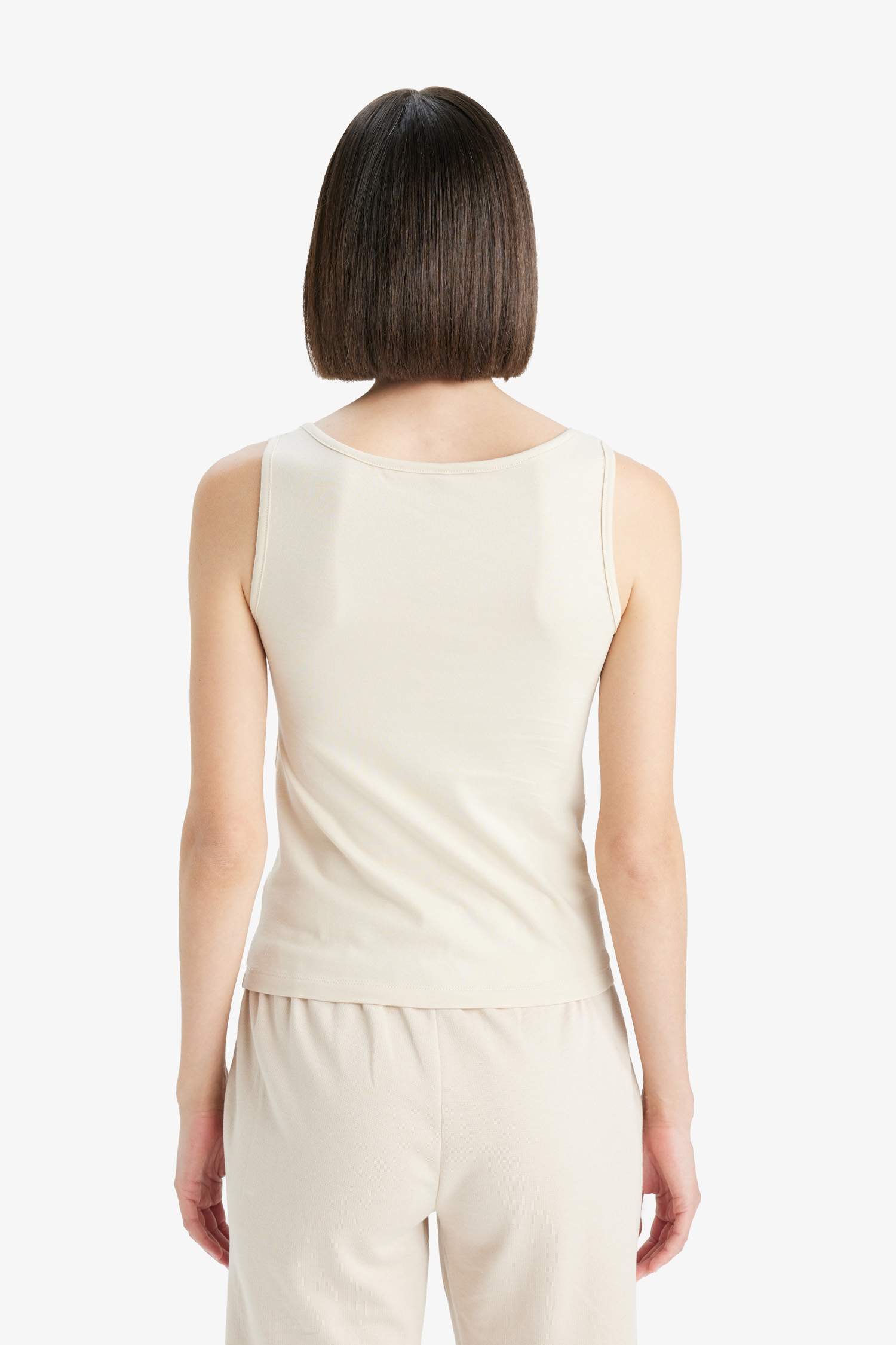Slim Fit Basic Ribana Round Collar Sleeveless Tank Top