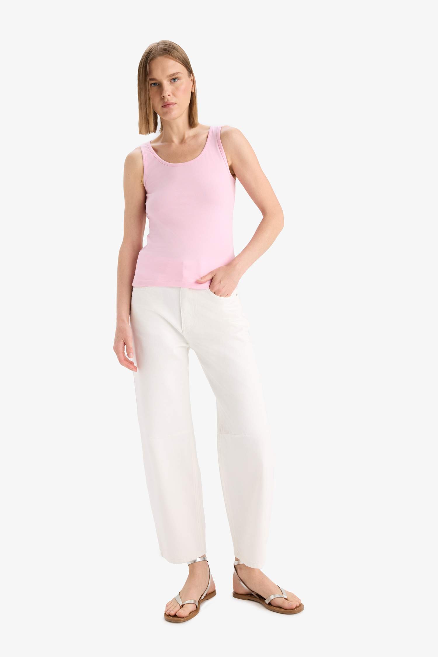 Débardeur slim basique côtelé à col rond