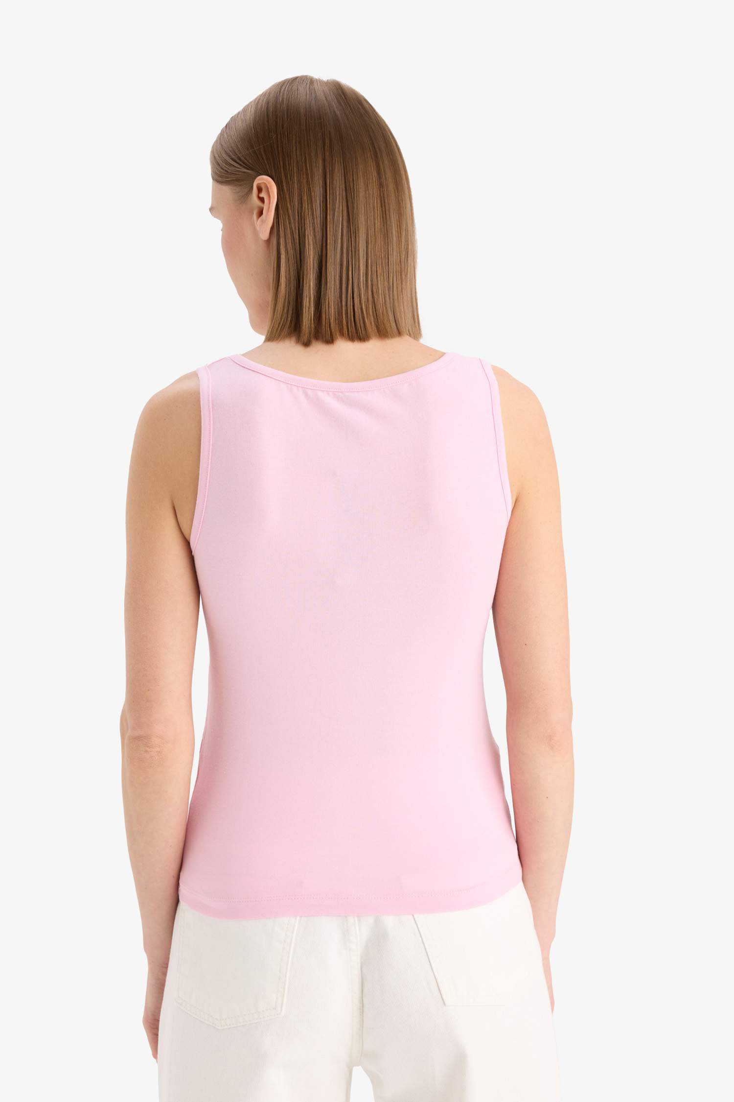 Débardeur slim basique côtelé à col rond