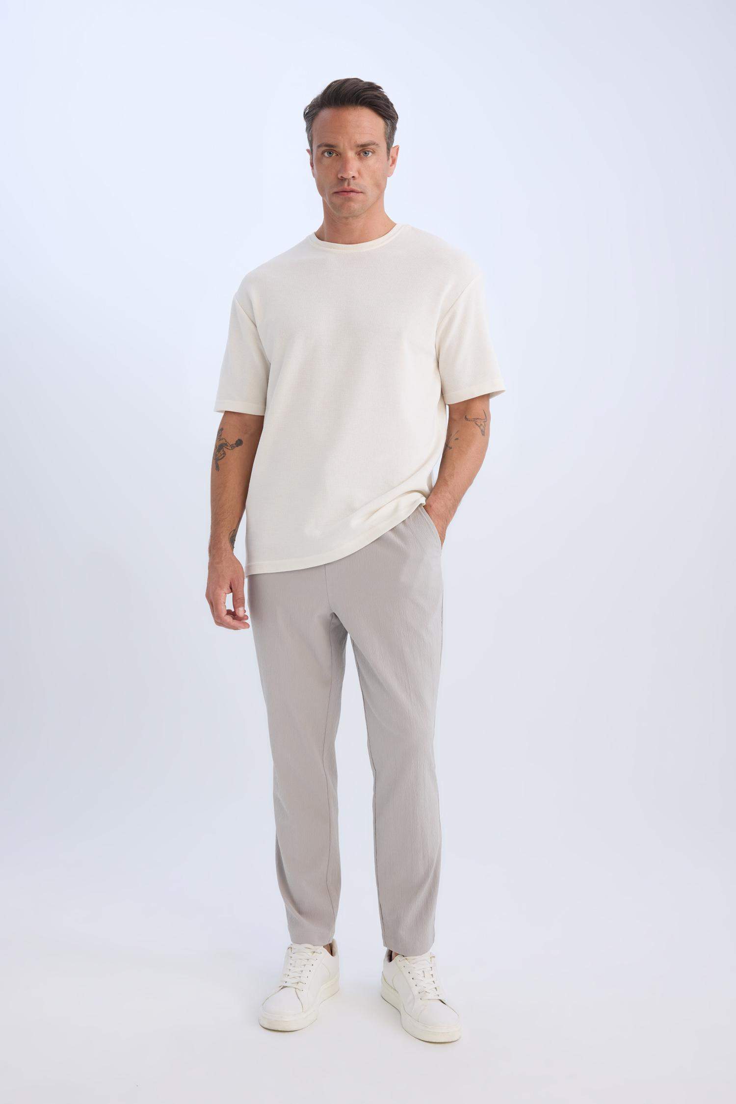 Relax Fit Straight Leg Summer Fabric Trousers