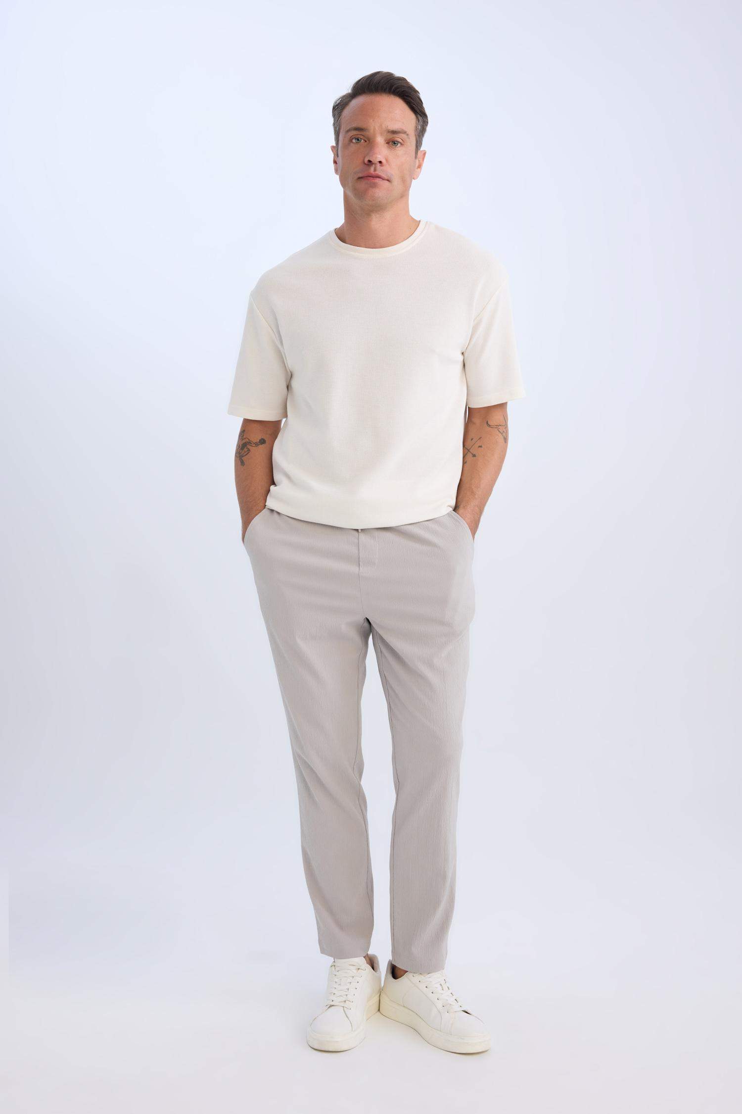 Relax Fit Straight Leg Summer Fabric Trousers