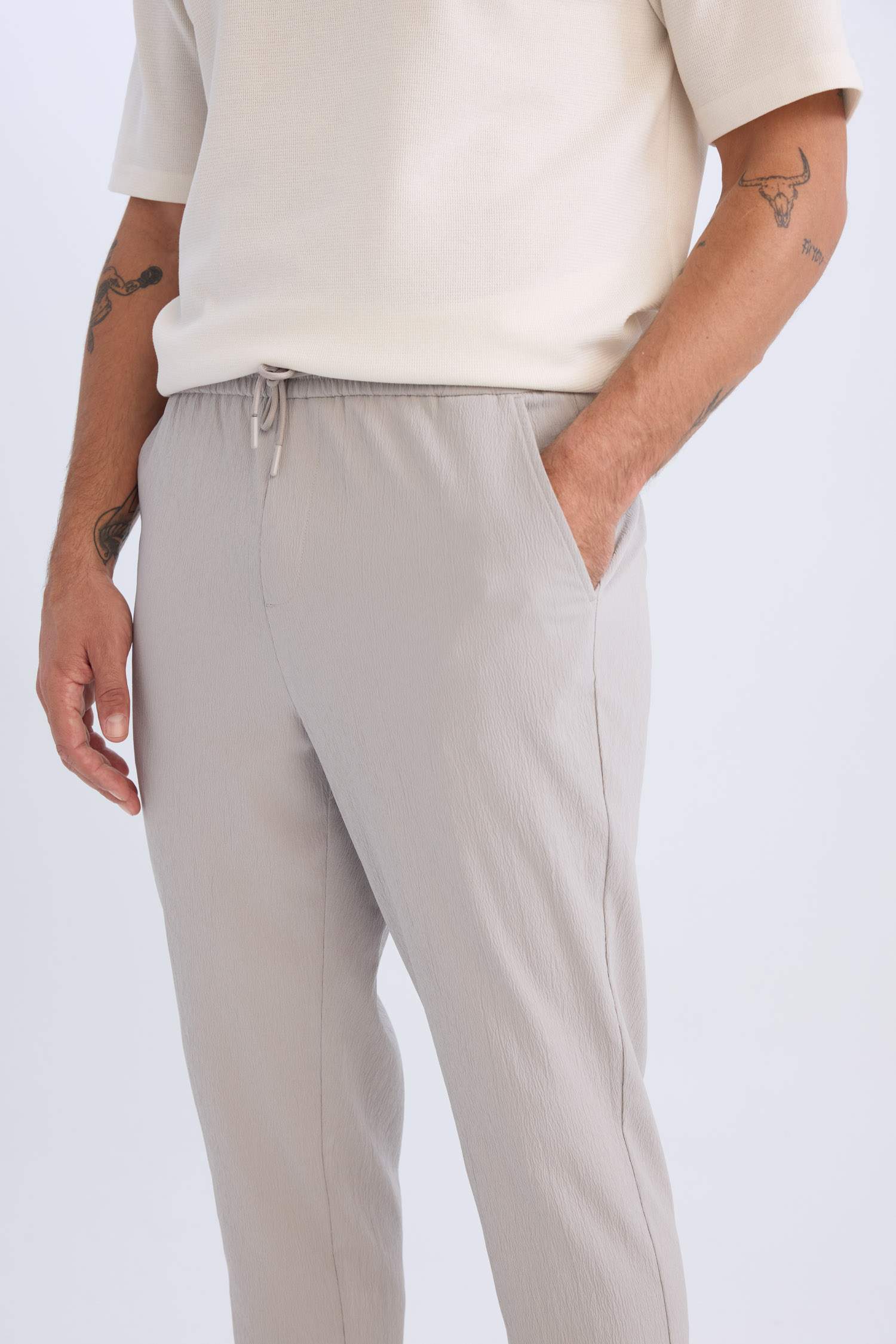 Relax Fit Straight Leg Summer Fabric Trousers
