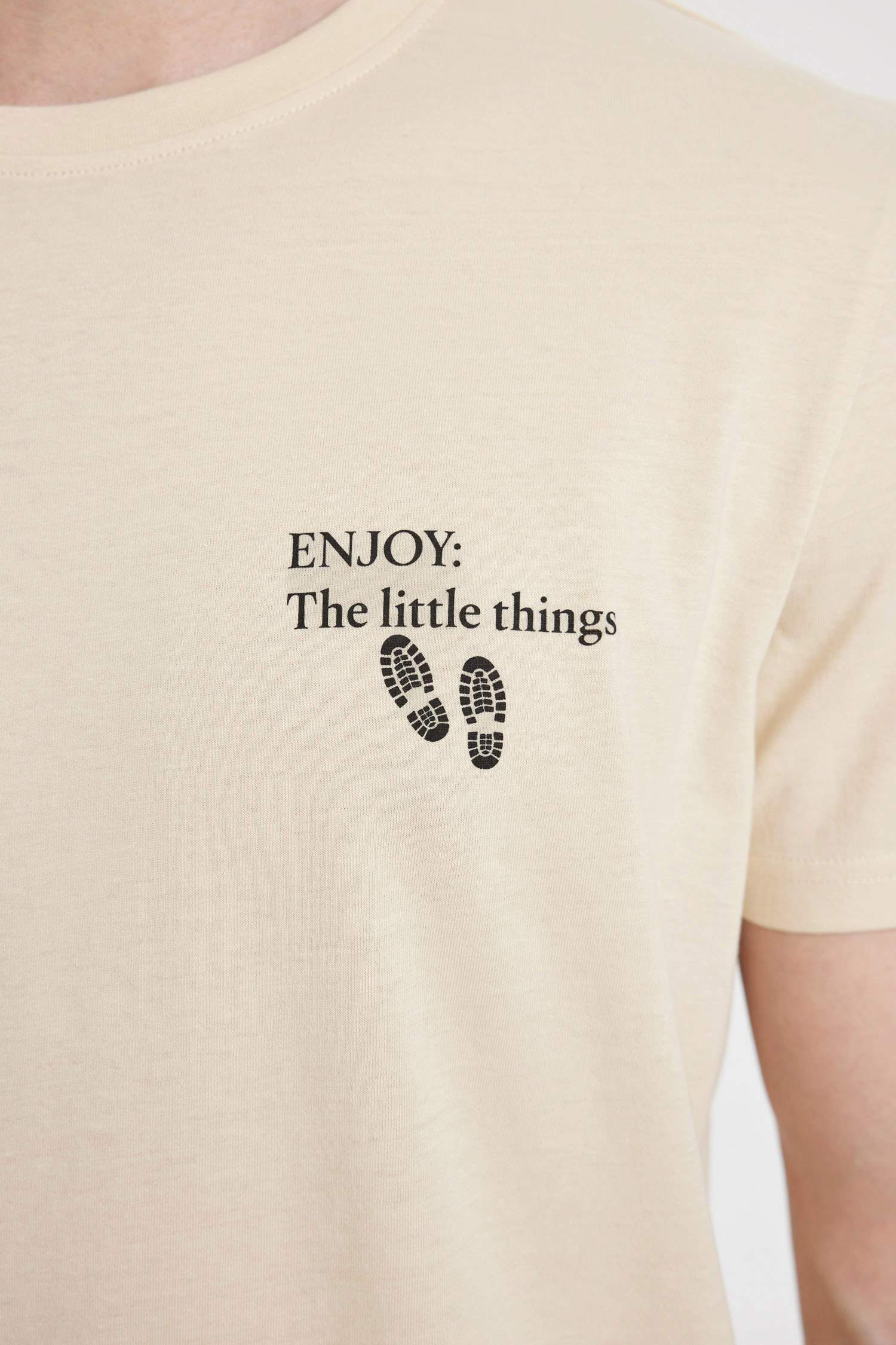 Slim Fit Bisiklet Yaka Baskılı Kısa Kollu Tişört