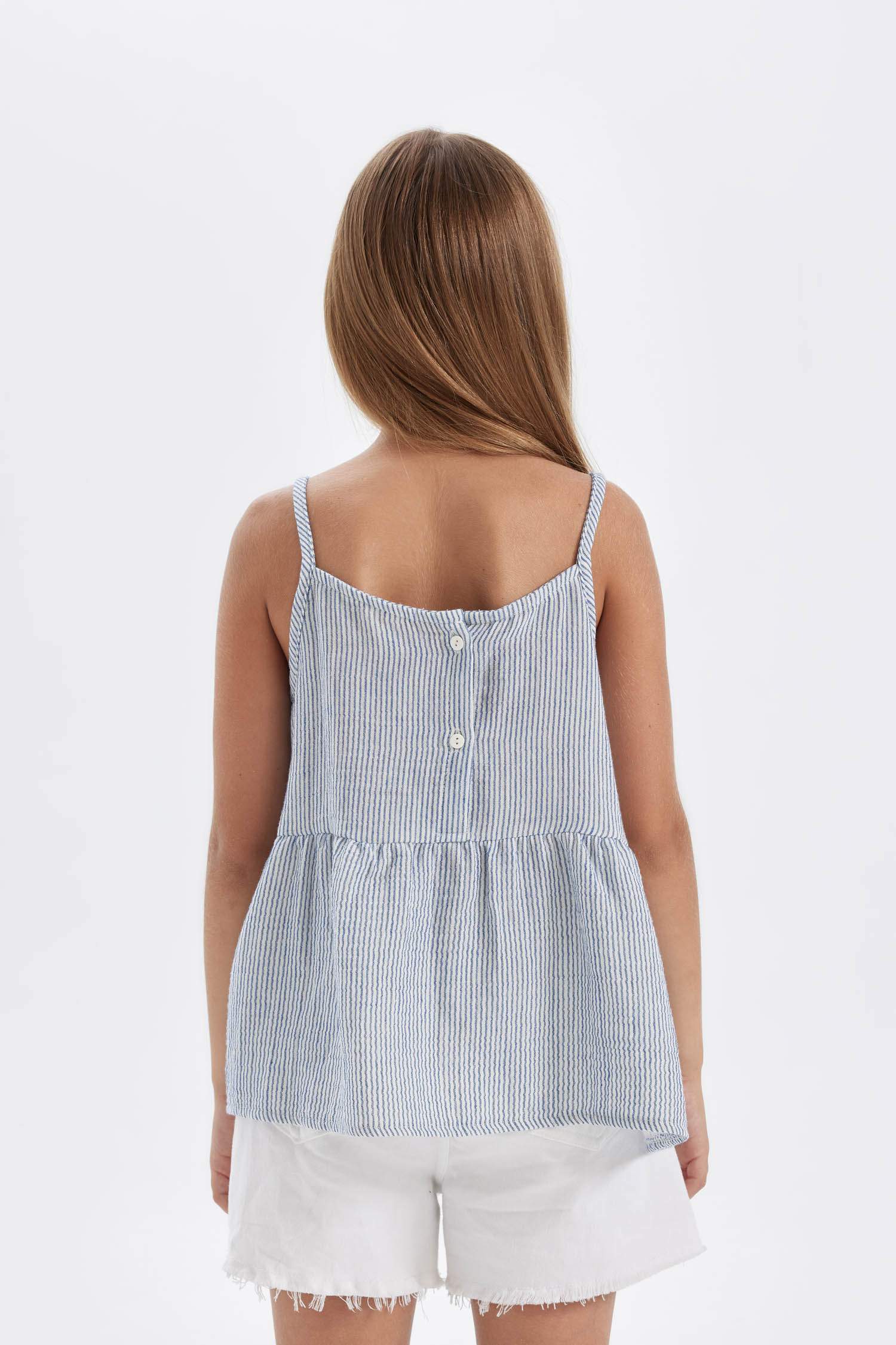 بلوزة بناتي قطن بحمالات وياخة مكشكشة