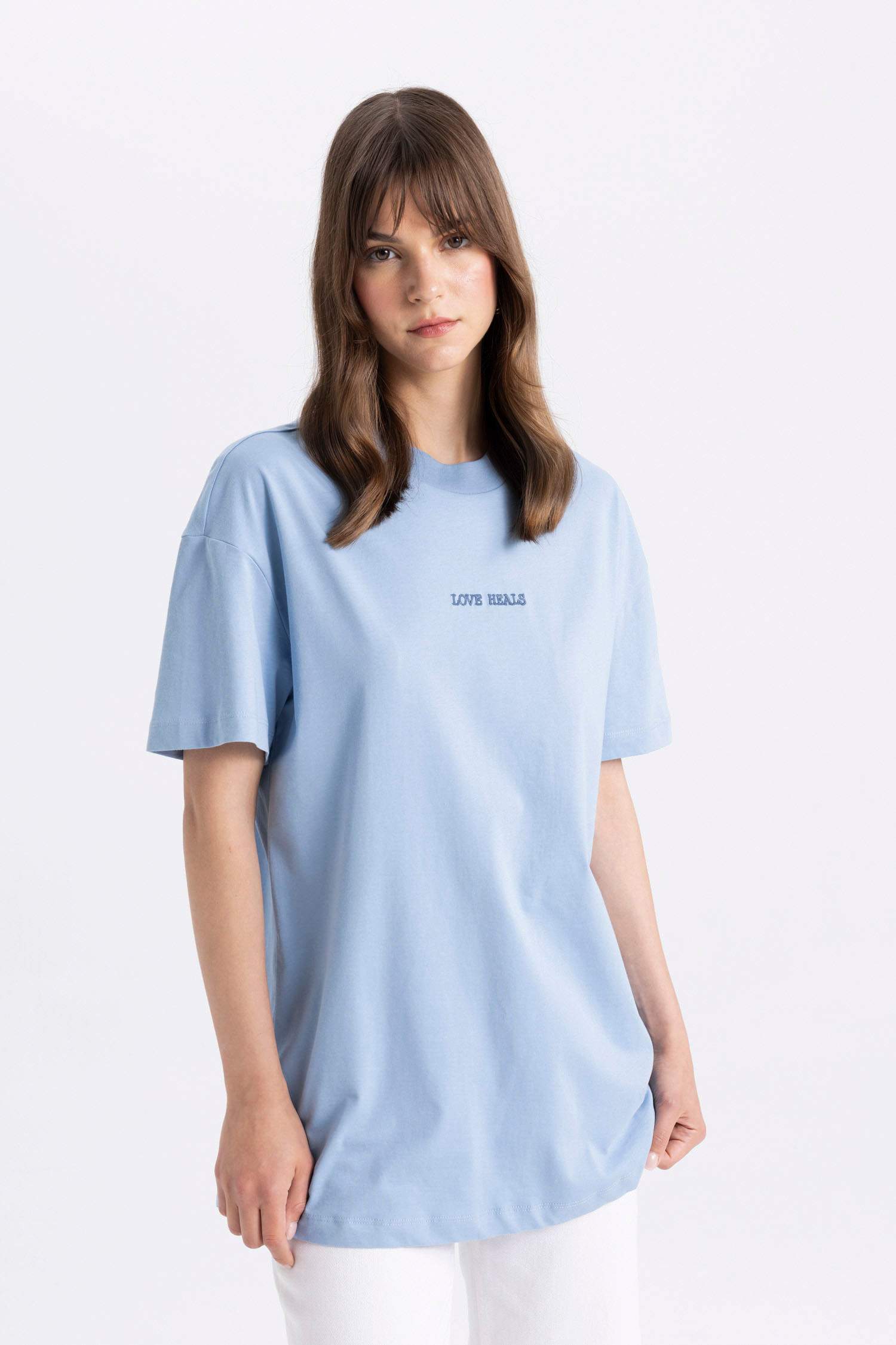 Baskılı Bisiklet Yaka Kısa Kollu Tişört Tunik