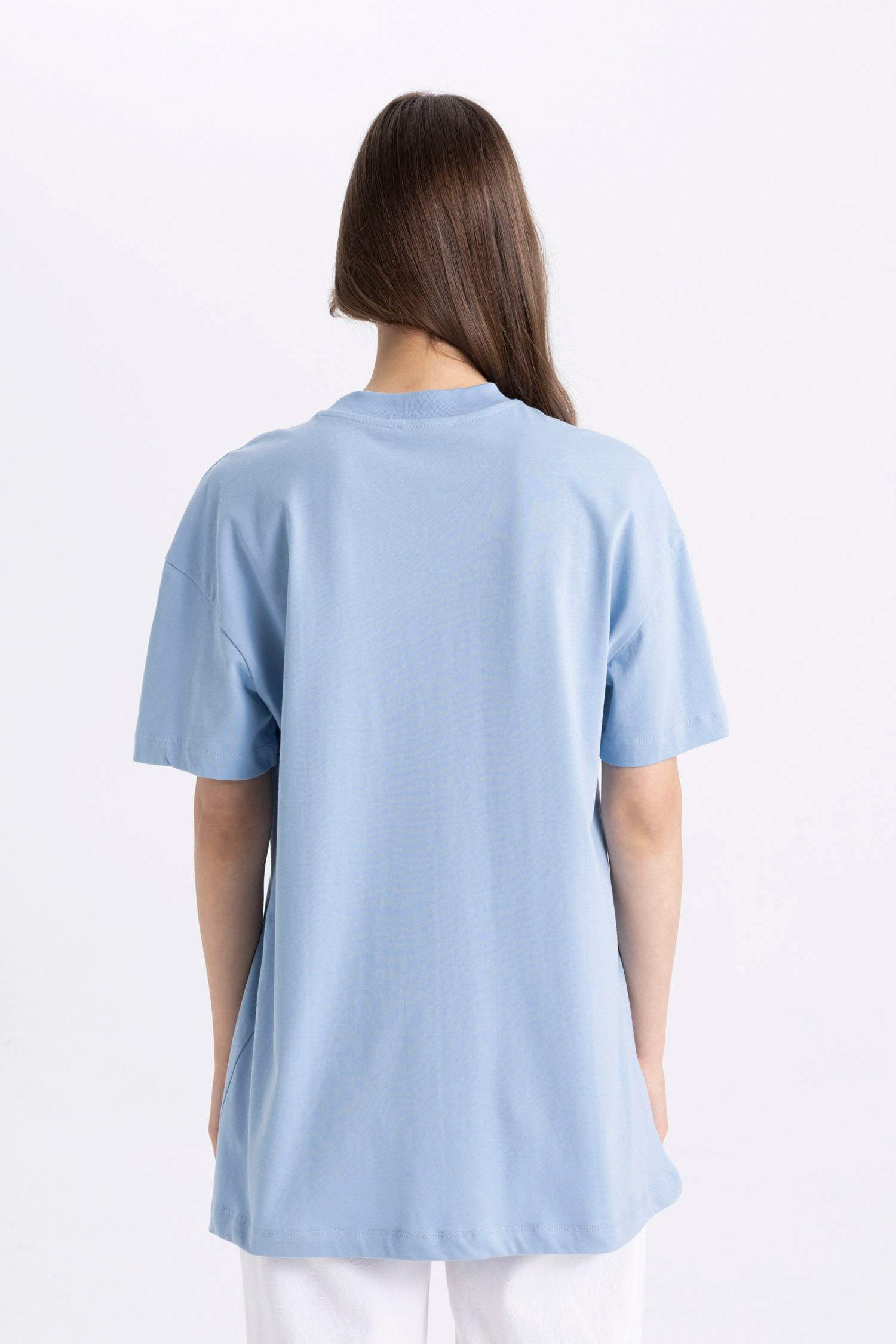 Baskılı Bisiklet Yaka Kısa Kollu Tişört Tunik