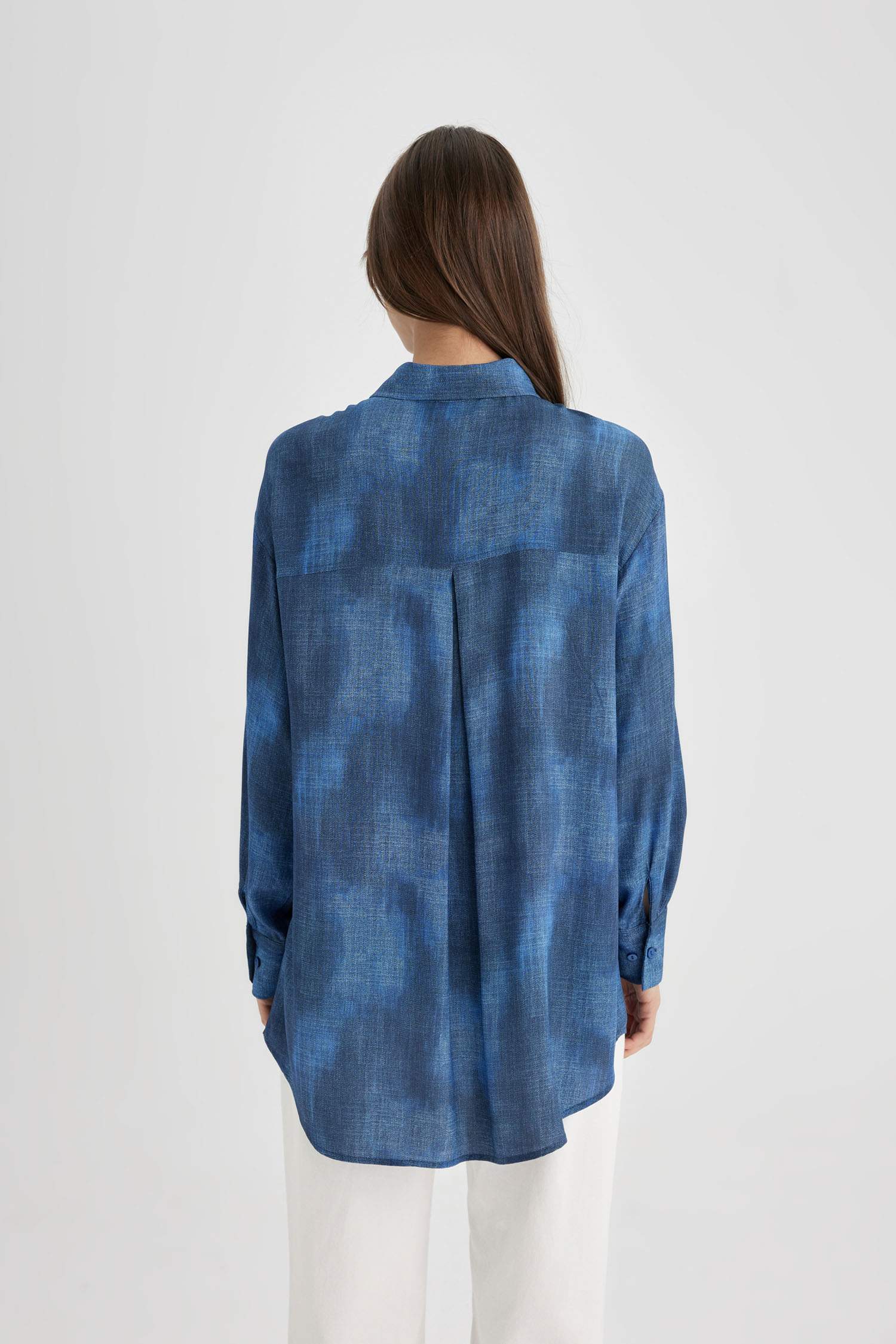 Tunique Chemise Coupe Relax à Manches Longues à Motifs