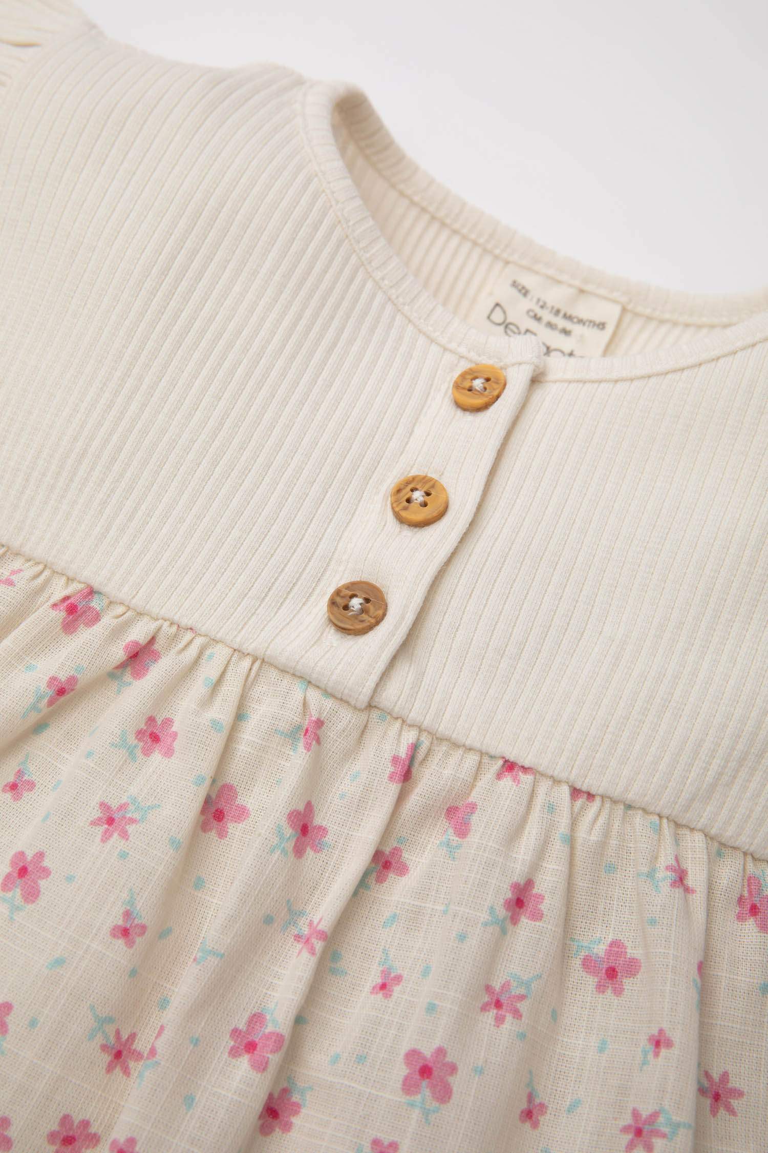 Kız Bebek Bisiklet Yaka Çiçekli Fitilli Kaşkorse Kısa Kollu Tişört