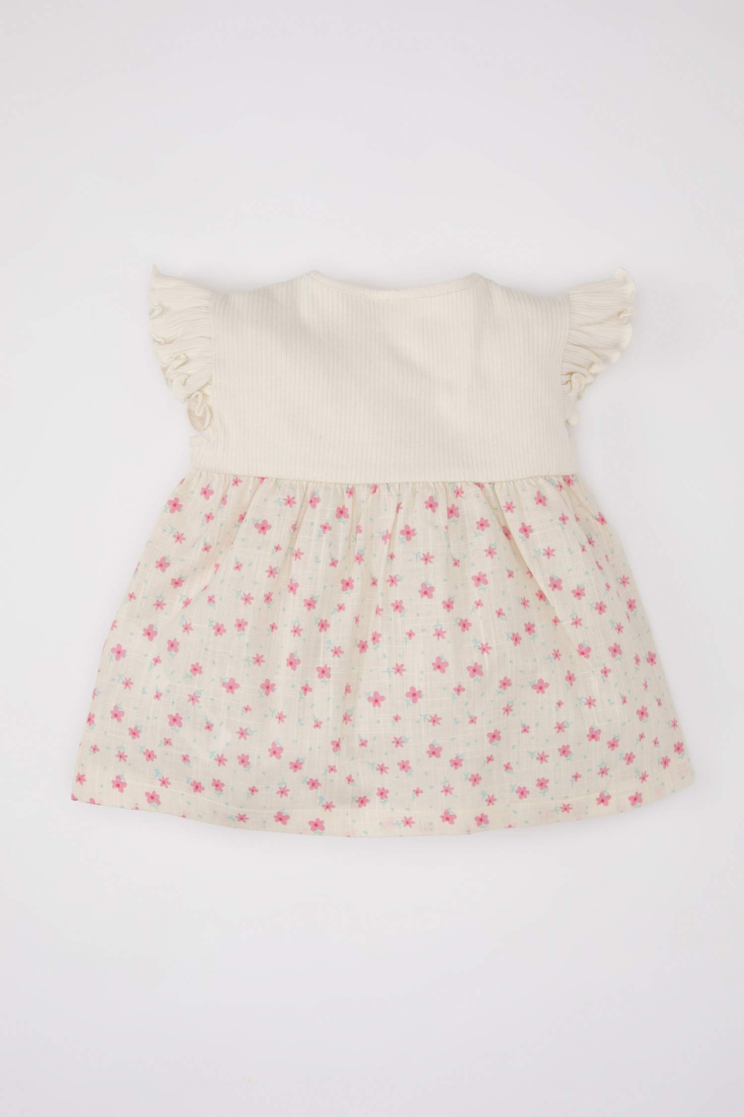 Kız Bebek Bisiklet Yaka Çiçekli Fitilli Kaşkorse Kısa Kollu Tişört