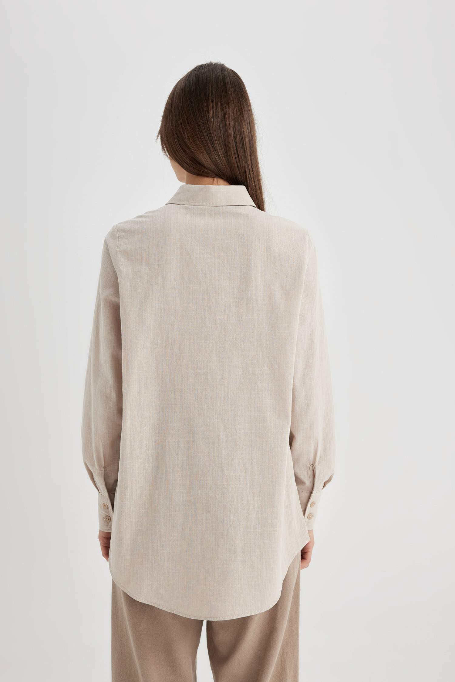 Regular Fit Flamed Cotton Long Sleeve Shirt Tunic