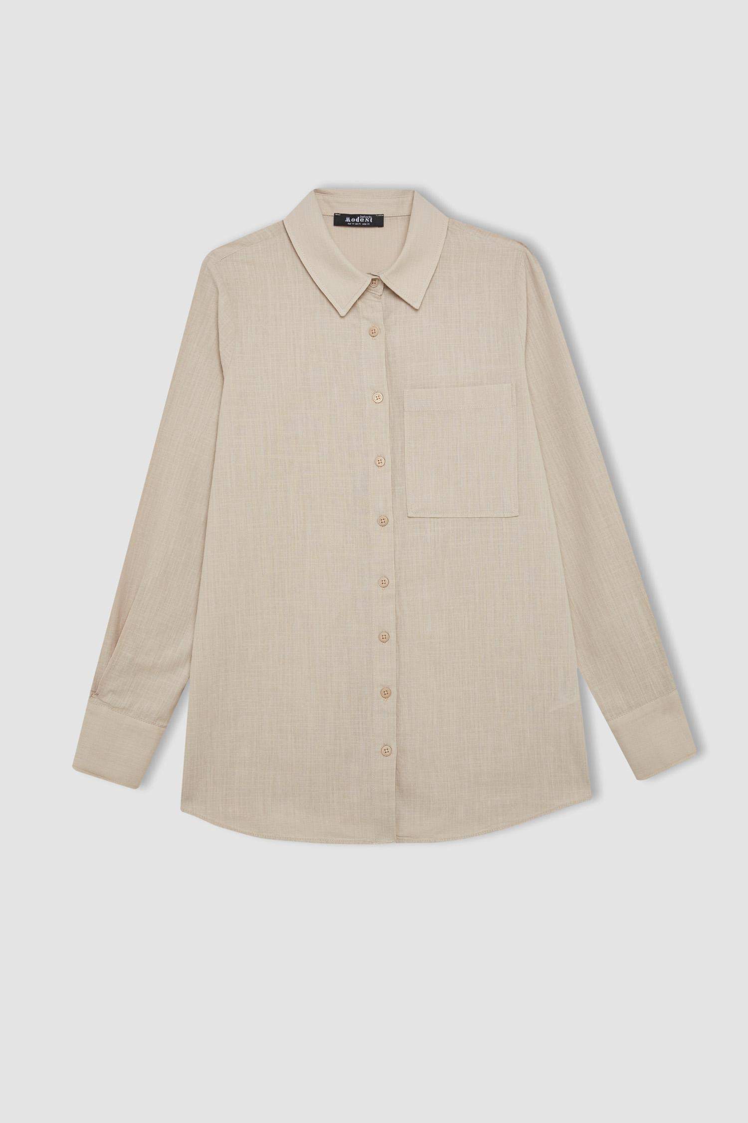 Regular Fit Flamed Cotton Long Sleeve Shirt Tunic