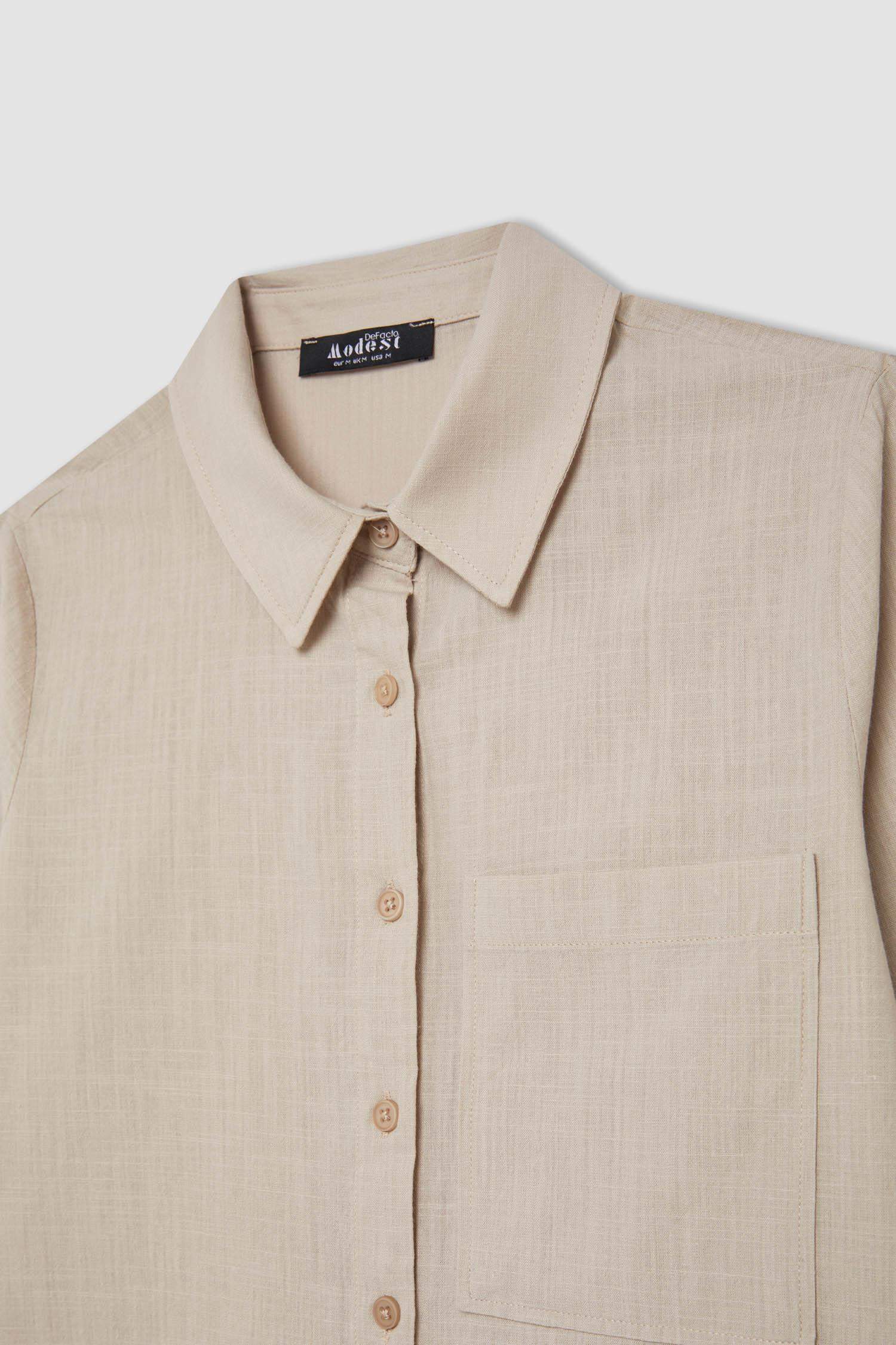 Regular Fit Flamed Cotton Long Sleeve Shirt Tunic