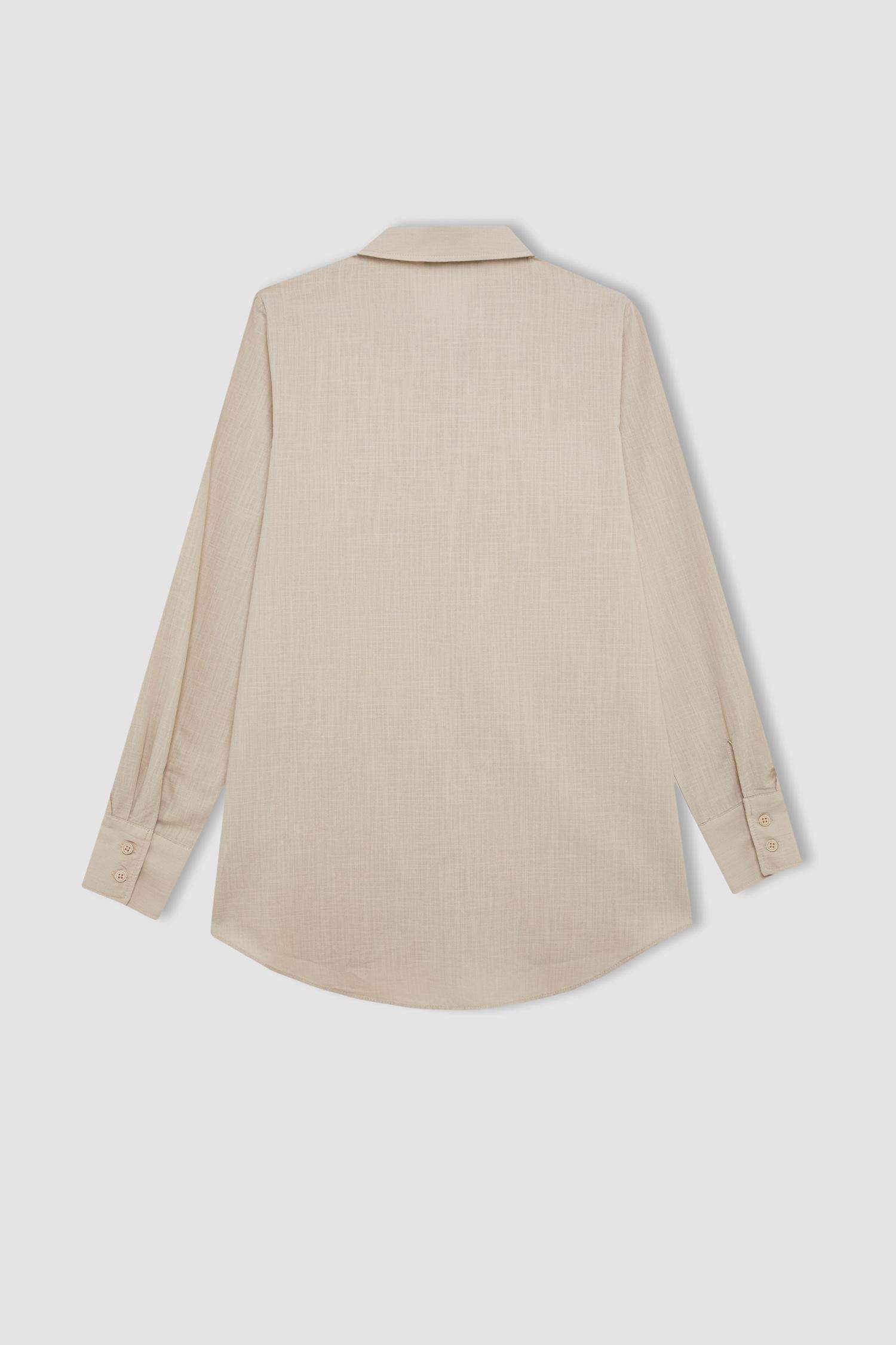 Regular Fit Flamed Cotton Long Sleeve Shirt Tunic