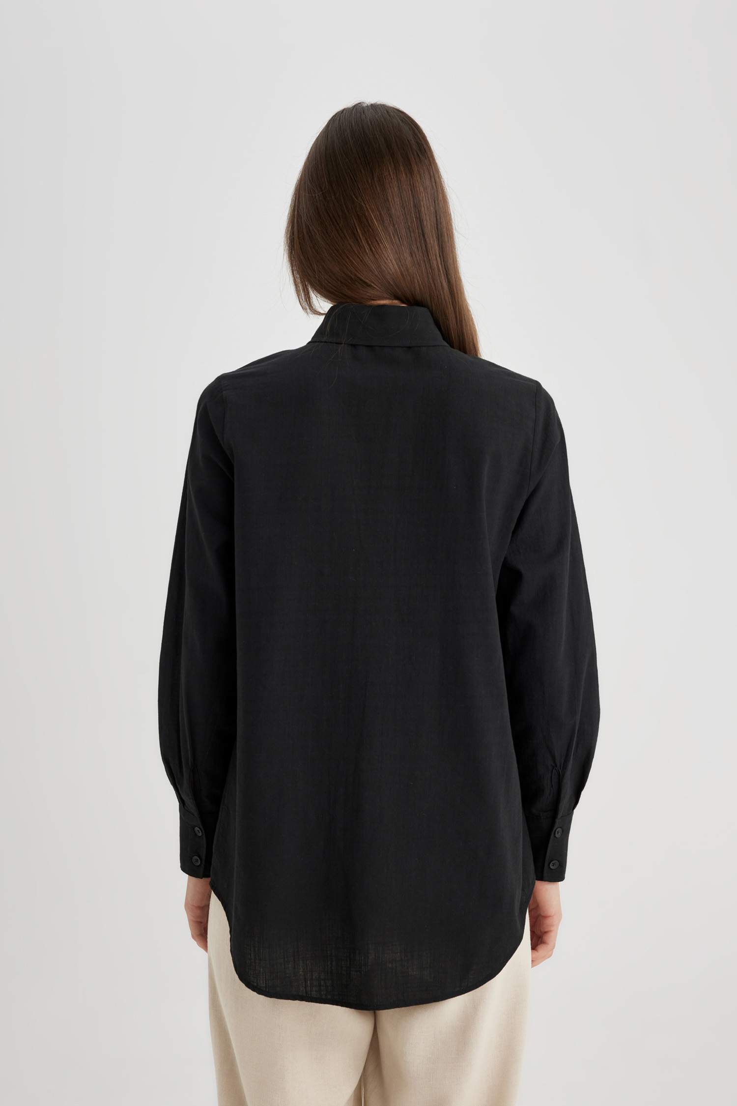 Tunique Chemise Coton Flammé coupe régulière à Manches Longues