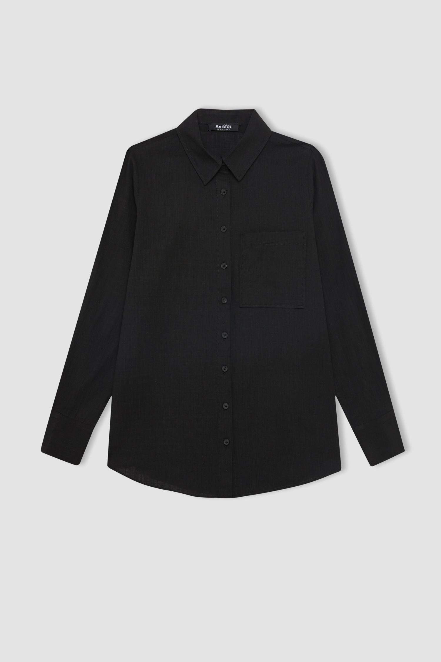 Tunique Chemise Coton Flammé coupe régulière à Manches Longues