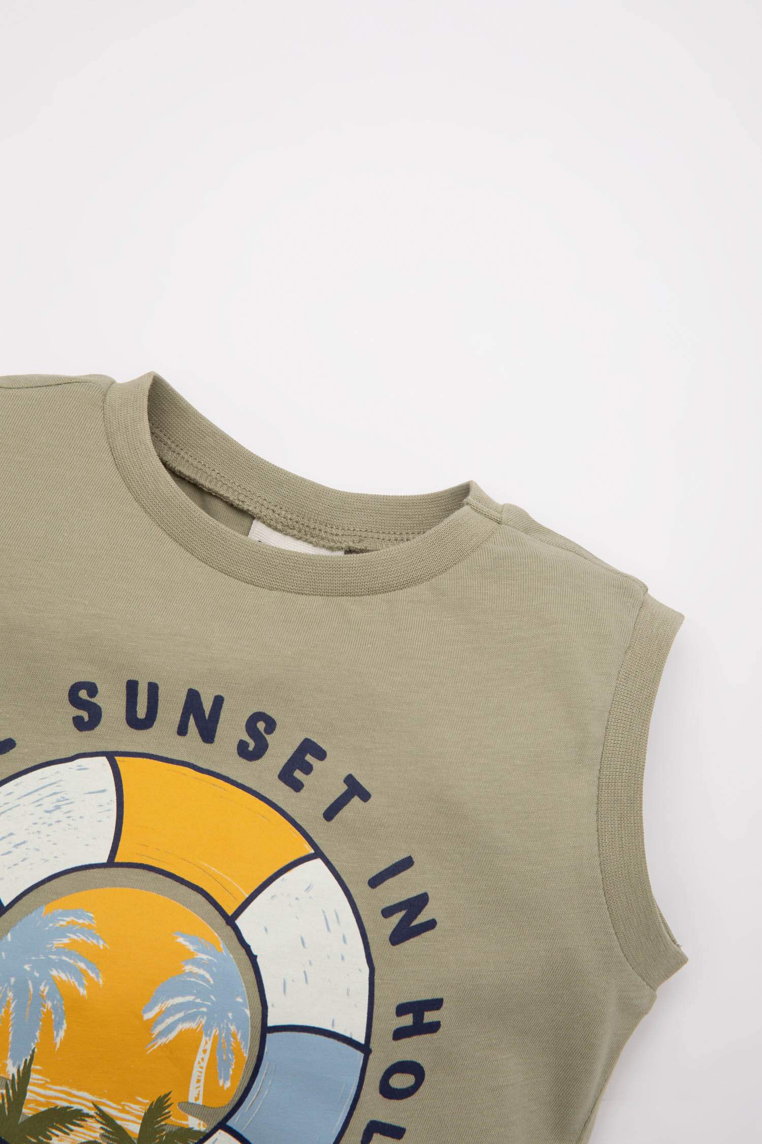 Baby Boy Crew Neck Sea Printed Sleeveless T-Shirt
