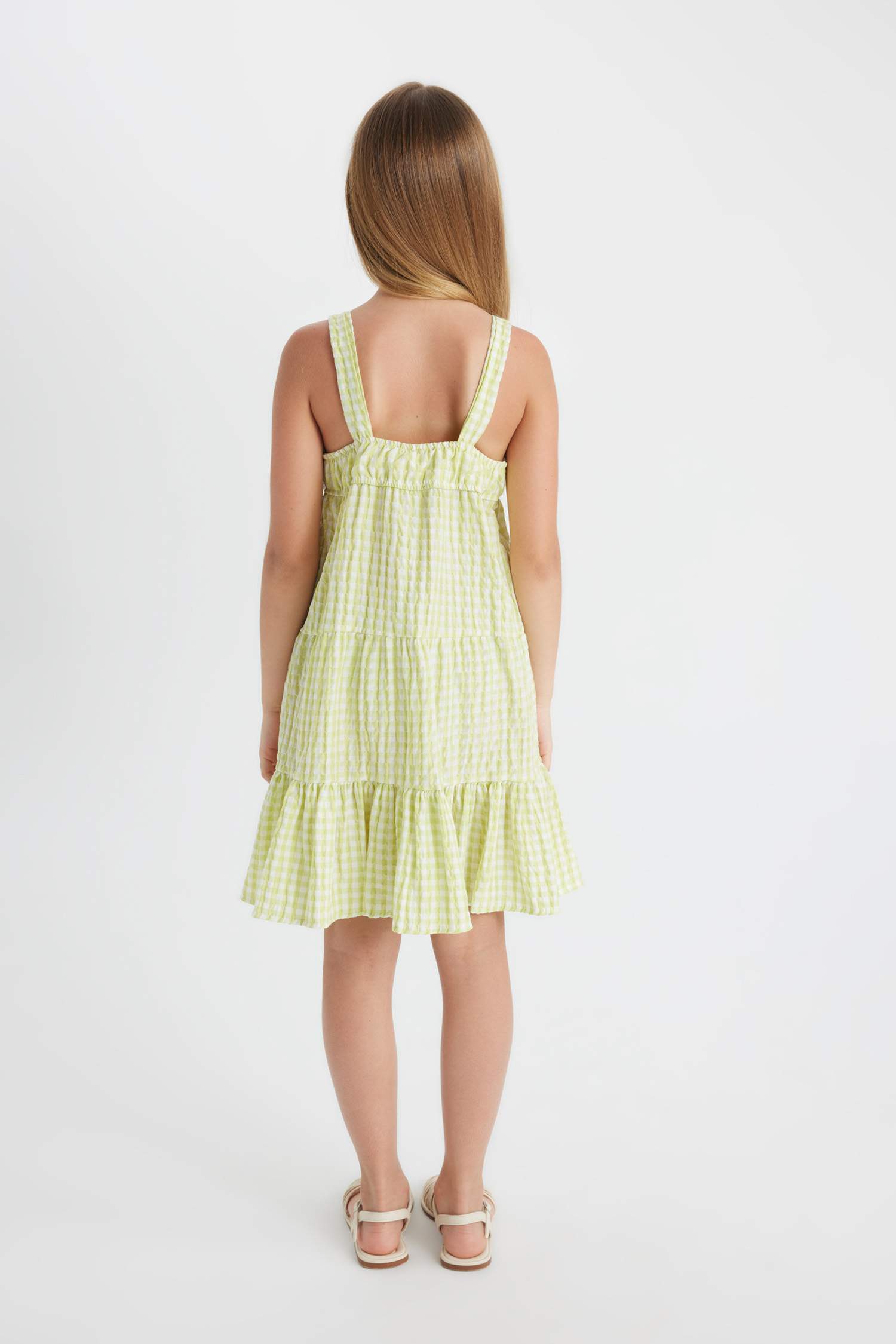 Girl Checkered Wrapped Strap Dress