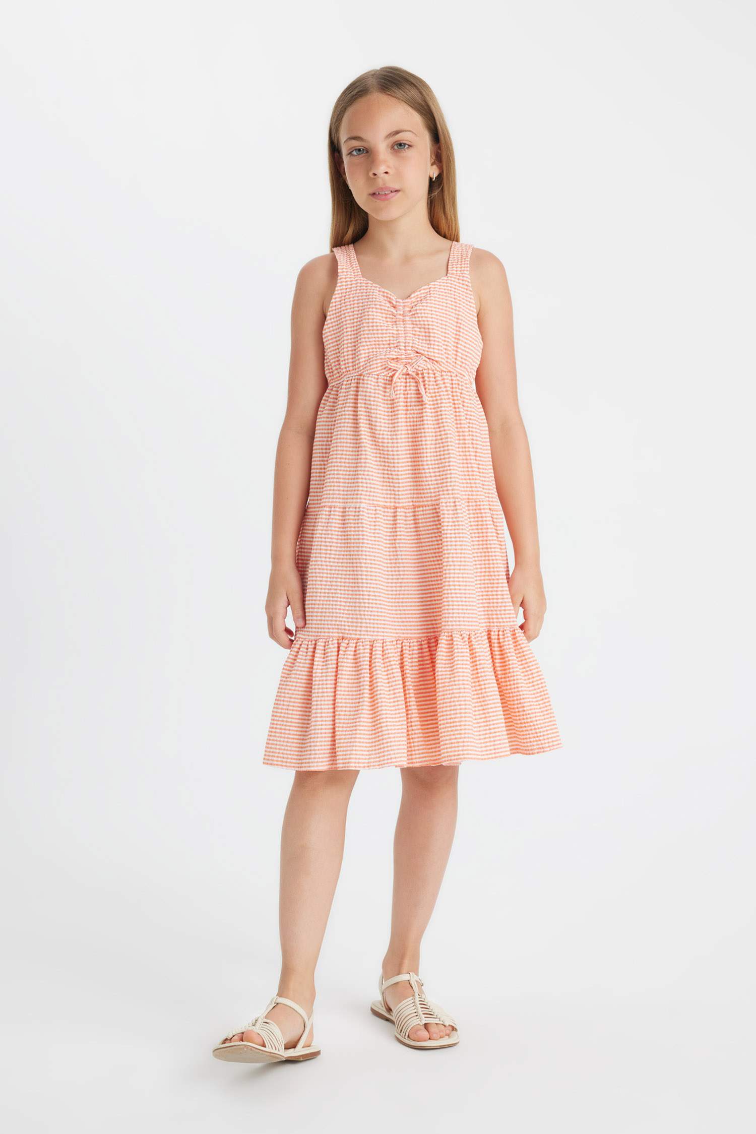 Kız Çocuk Pötikareli Bürümcük Askılı Yazlık Elbise