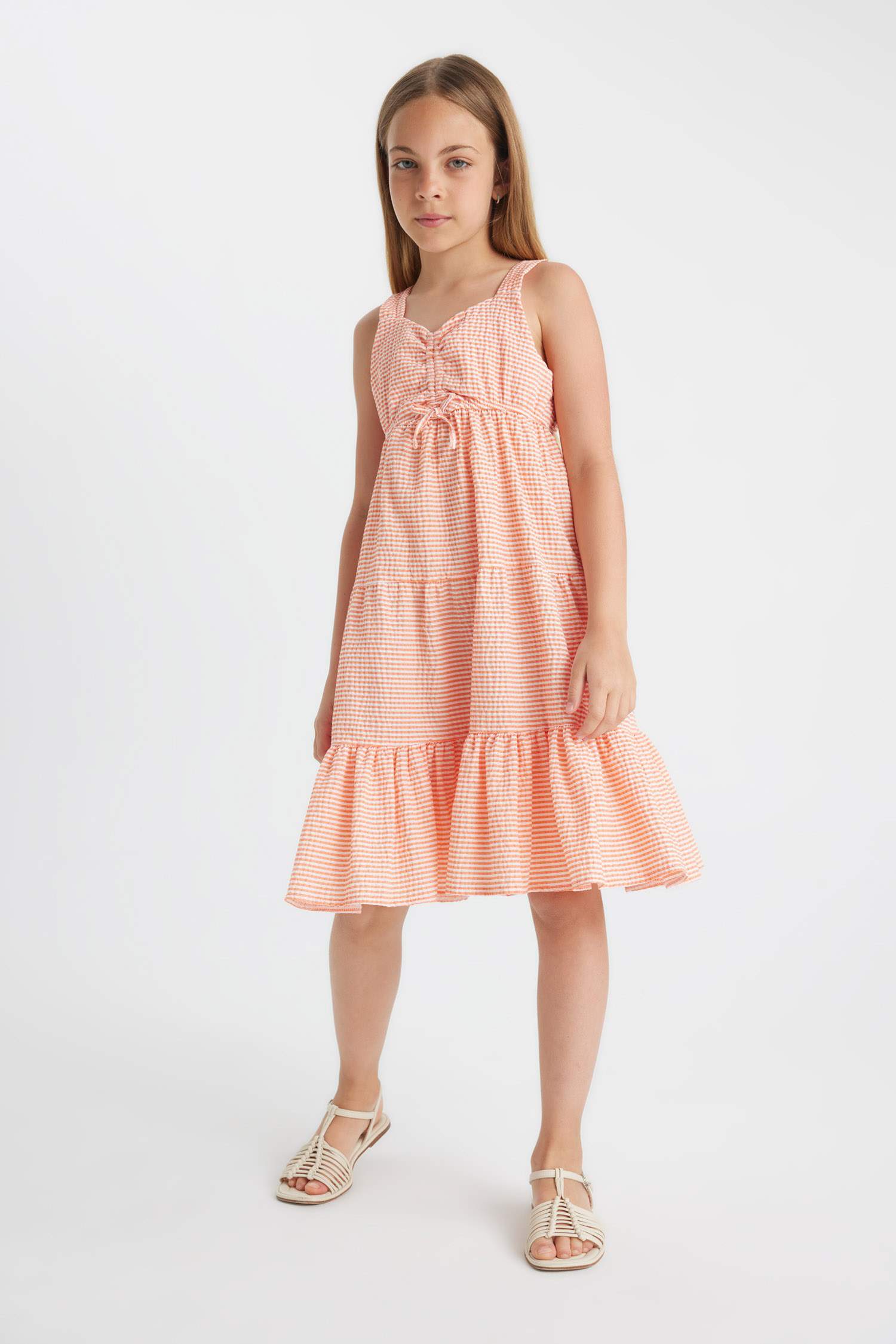 Kız Çocuk Pötikareli Bürümcük Askılı Yazlık Elbise