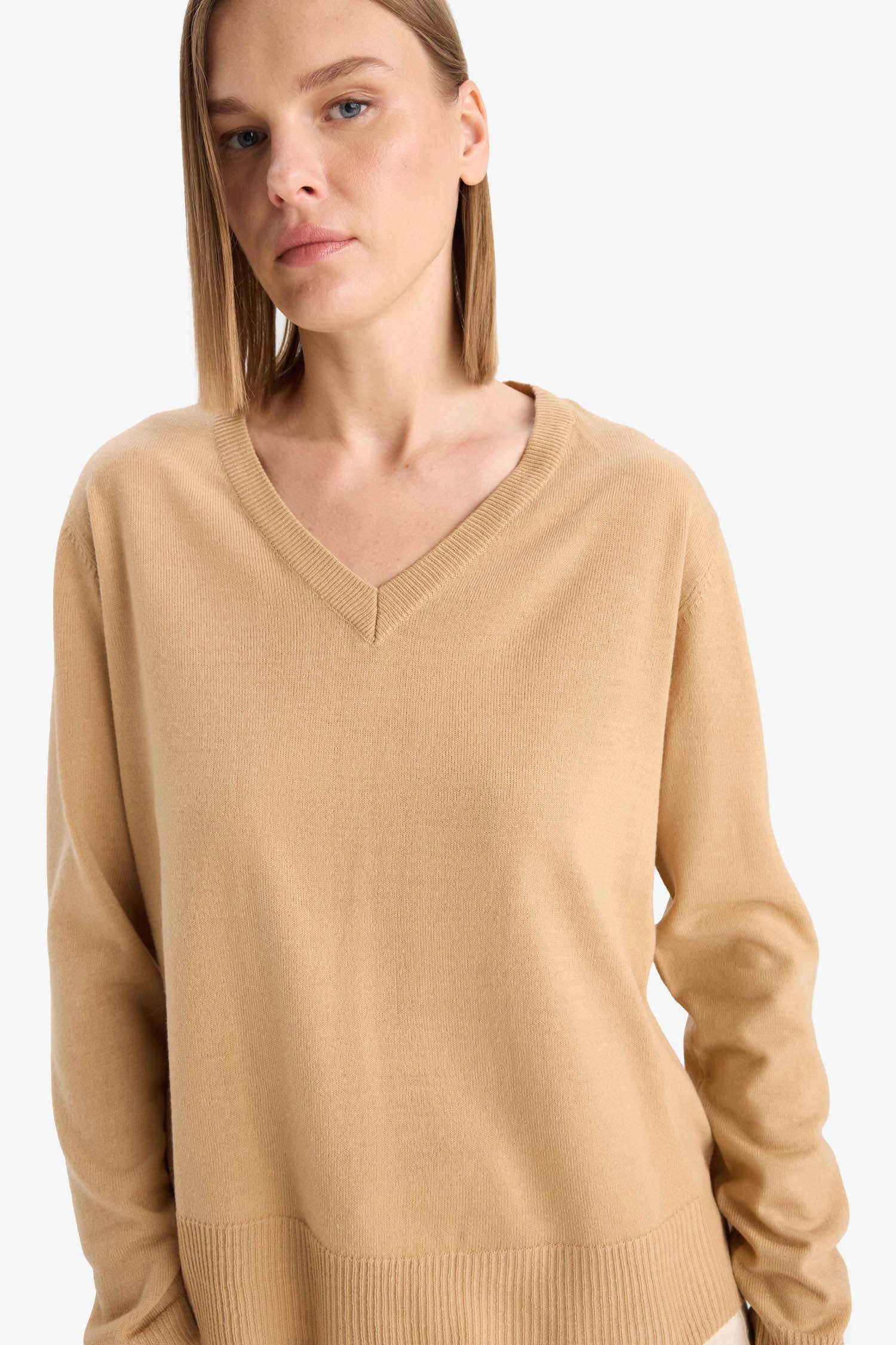 Relax Fit Soft Texture V Neck Basic Knitted Pullover