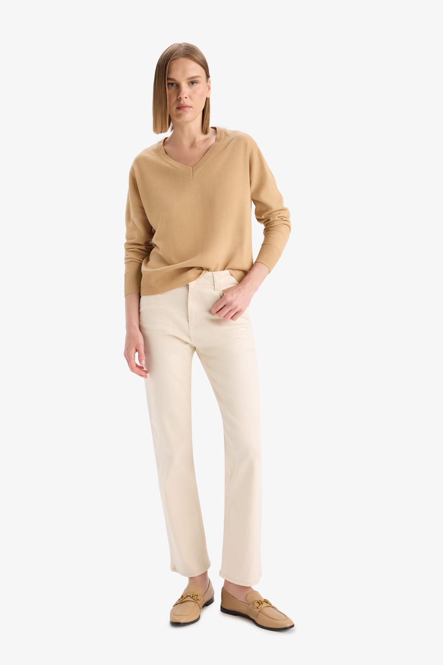 Relax Fit Soft Texture V Neck Basic Knitted Pullover