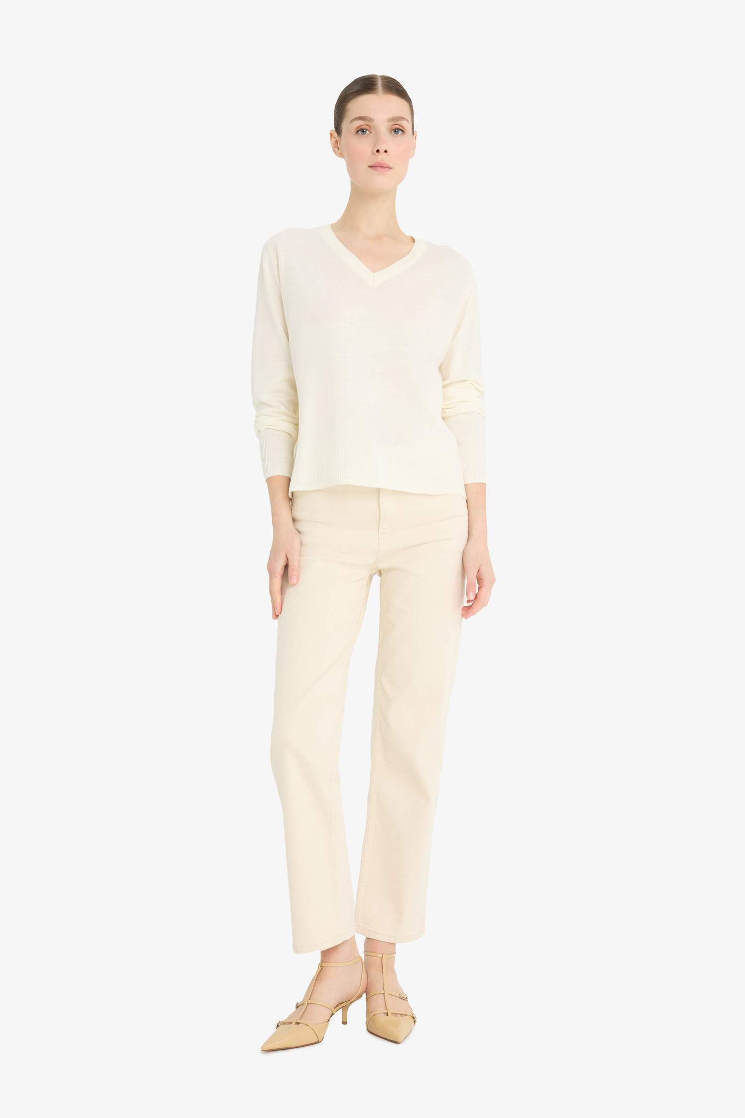 Relax Fit Yumuşak Dokulu V Yaka Basic Düz Triko Kazak