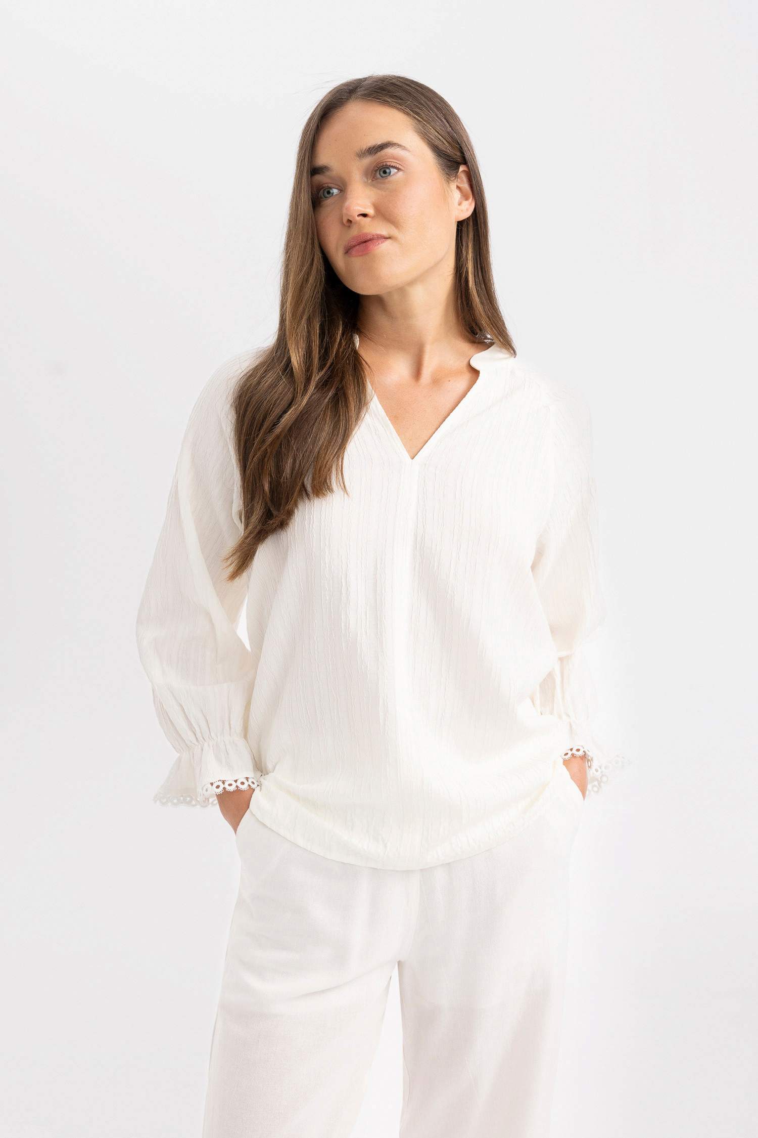 Блузка с длинным рукавом оверсайз с рукавами-фонариками крэш для женщин