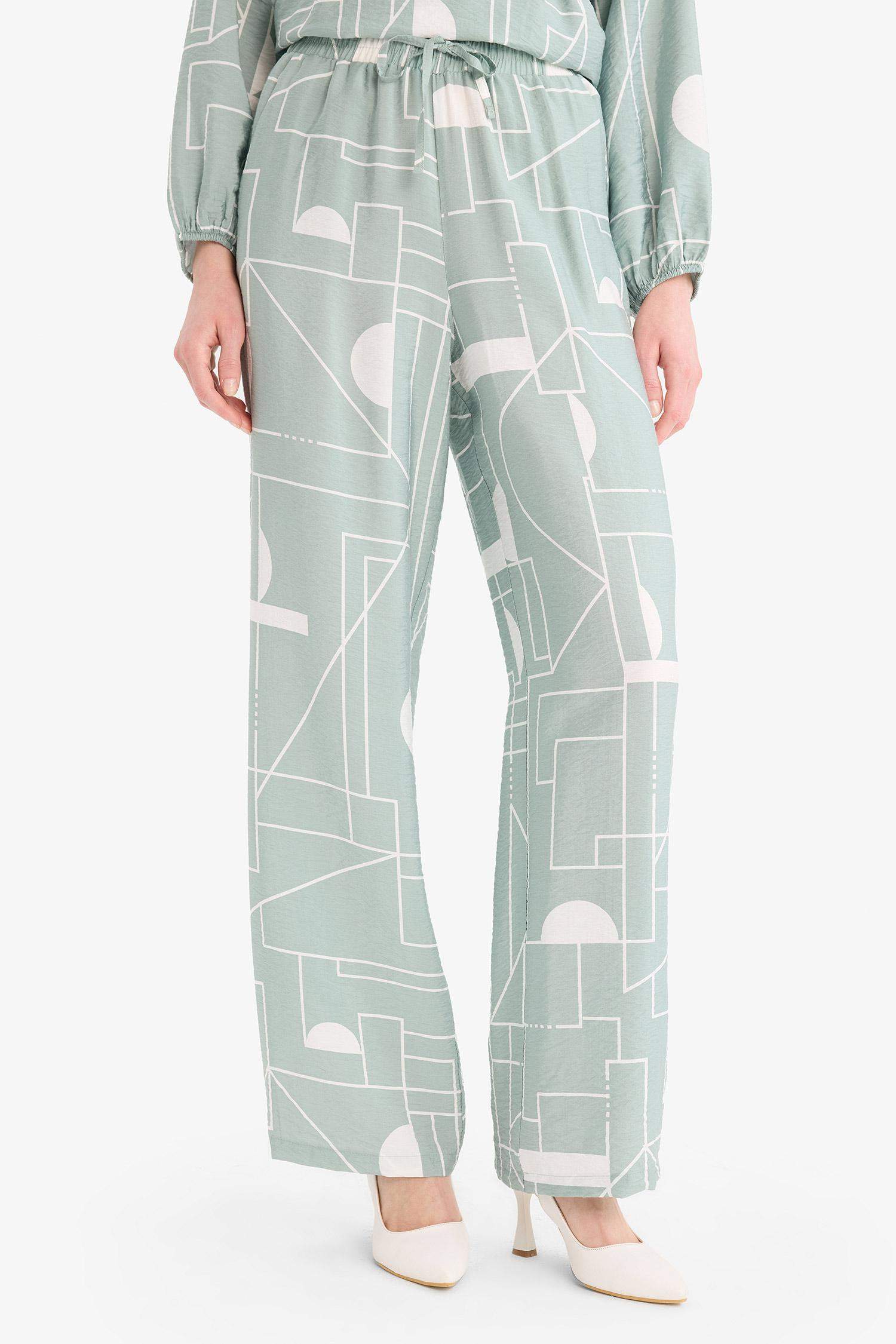 بنطلون وايد ليج برجل واسع وخصر عالي أخضر فاتح