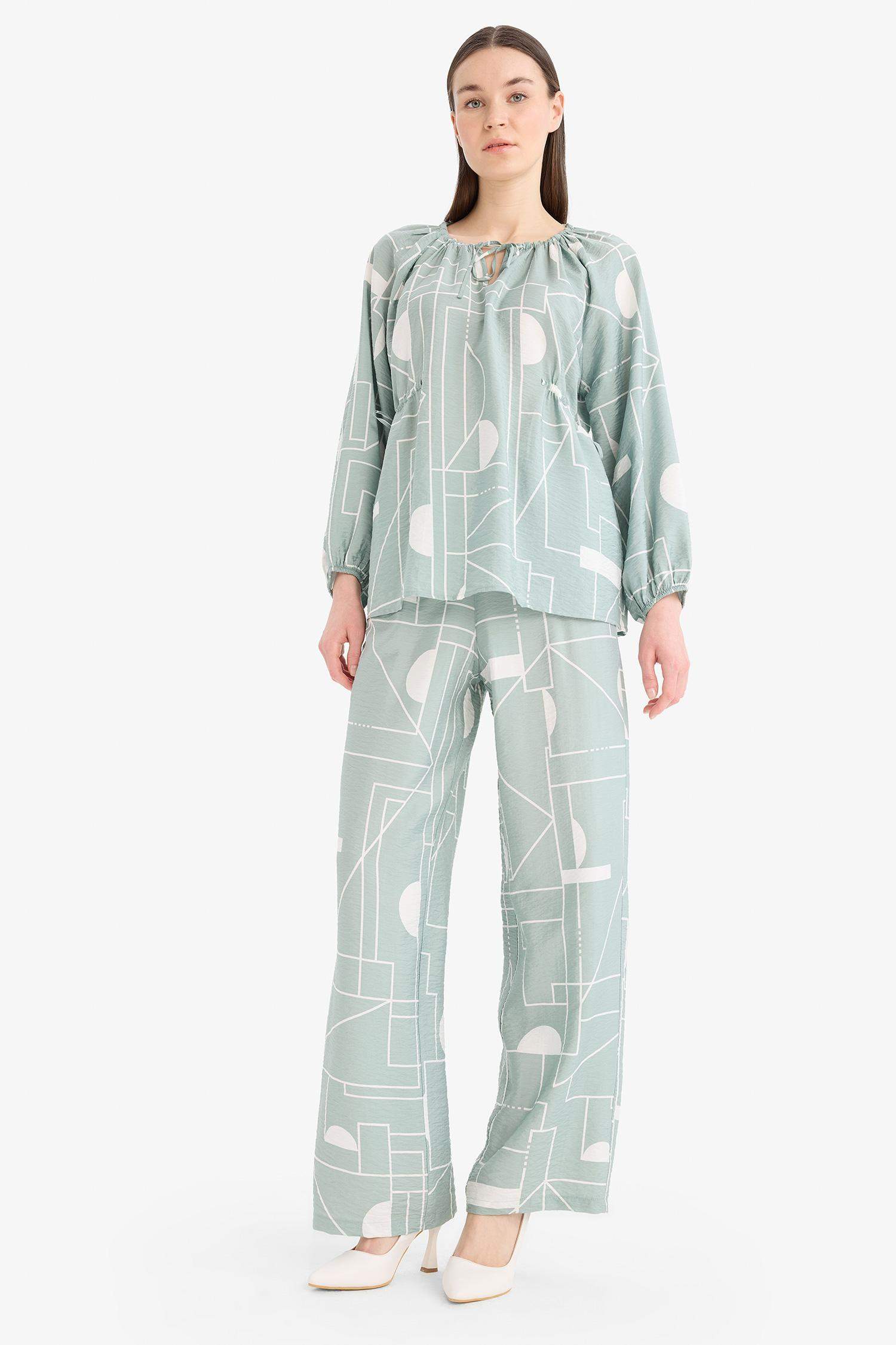 بنطلون وايد ليج برجل واسع وخصر عالي أخضر فاتح