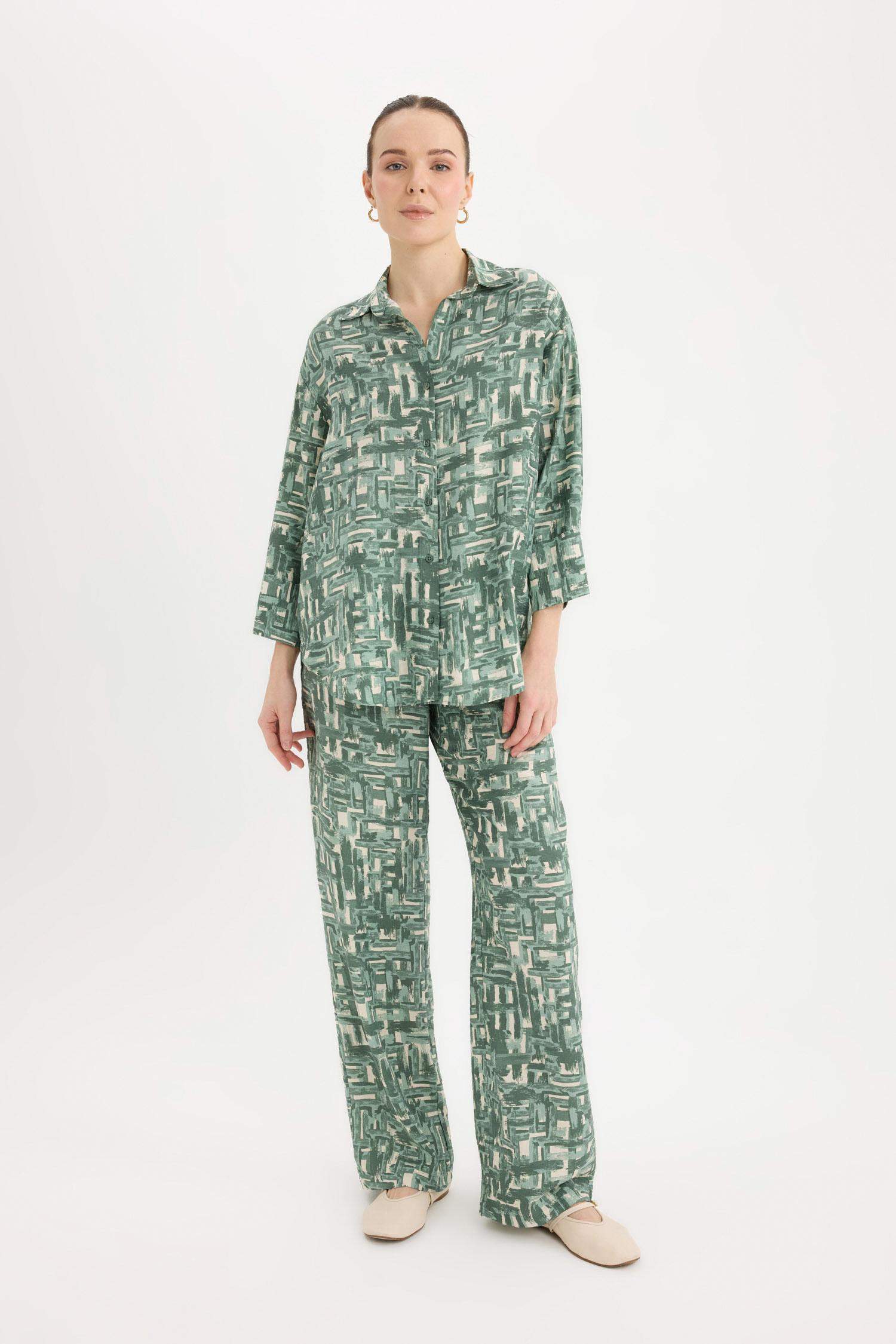 Wide Leg Rahat Pantolon Geniş Bol Paça Desenli Yüksek Bel