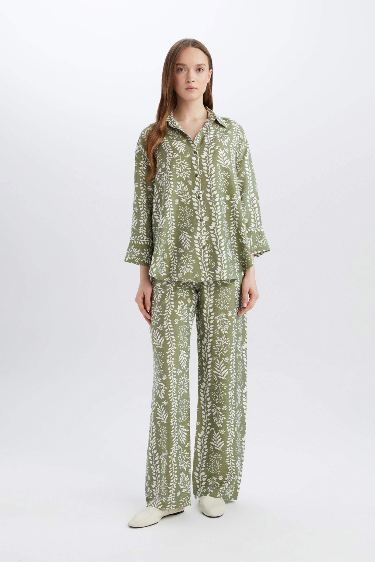 Rahat Palazzo Pantolon Wide Leg Geniş Bol Paça Desenli Yüksek Bel