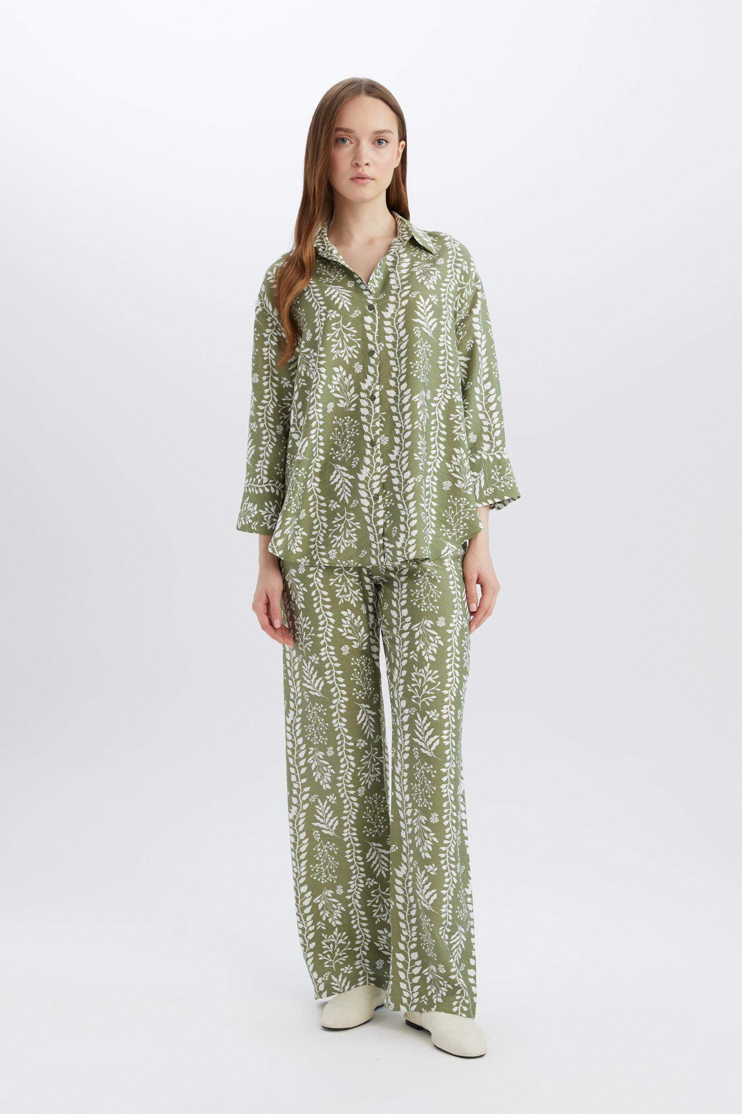 Rahat Palazzo Pantolon Wide Leg Geniş Bol Paça Desenli Yüksek Bel