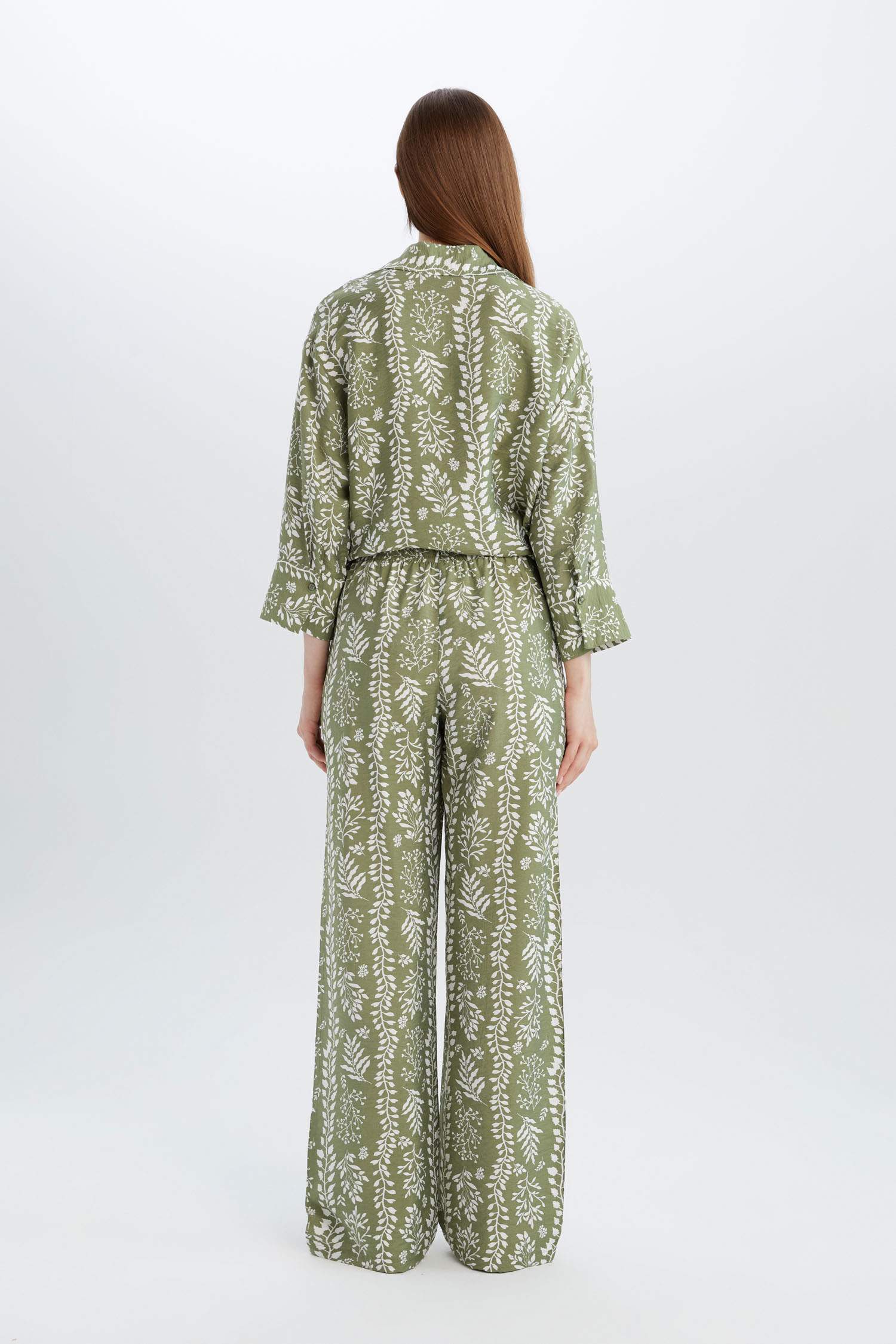 Rahat Palazzo Pantolon Wide Leg Geniş Bol Paça Desenli Yüksek Bel