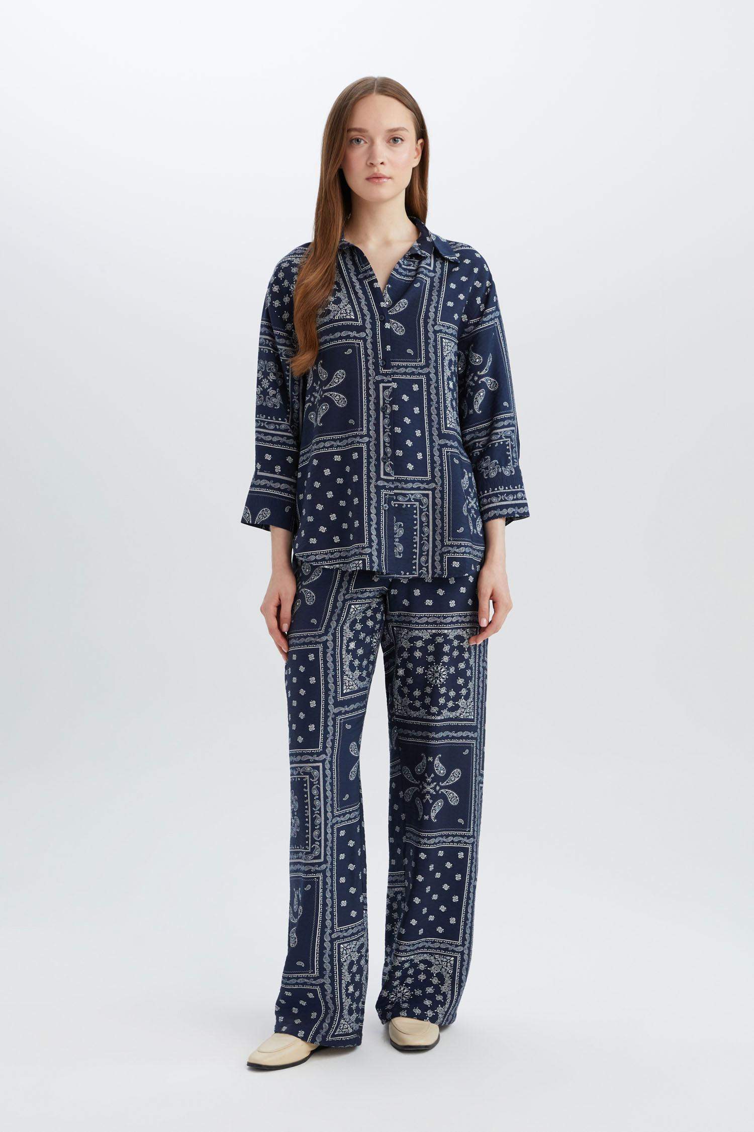 بنطلون وايد ليج برجل واسع وخصر عالي