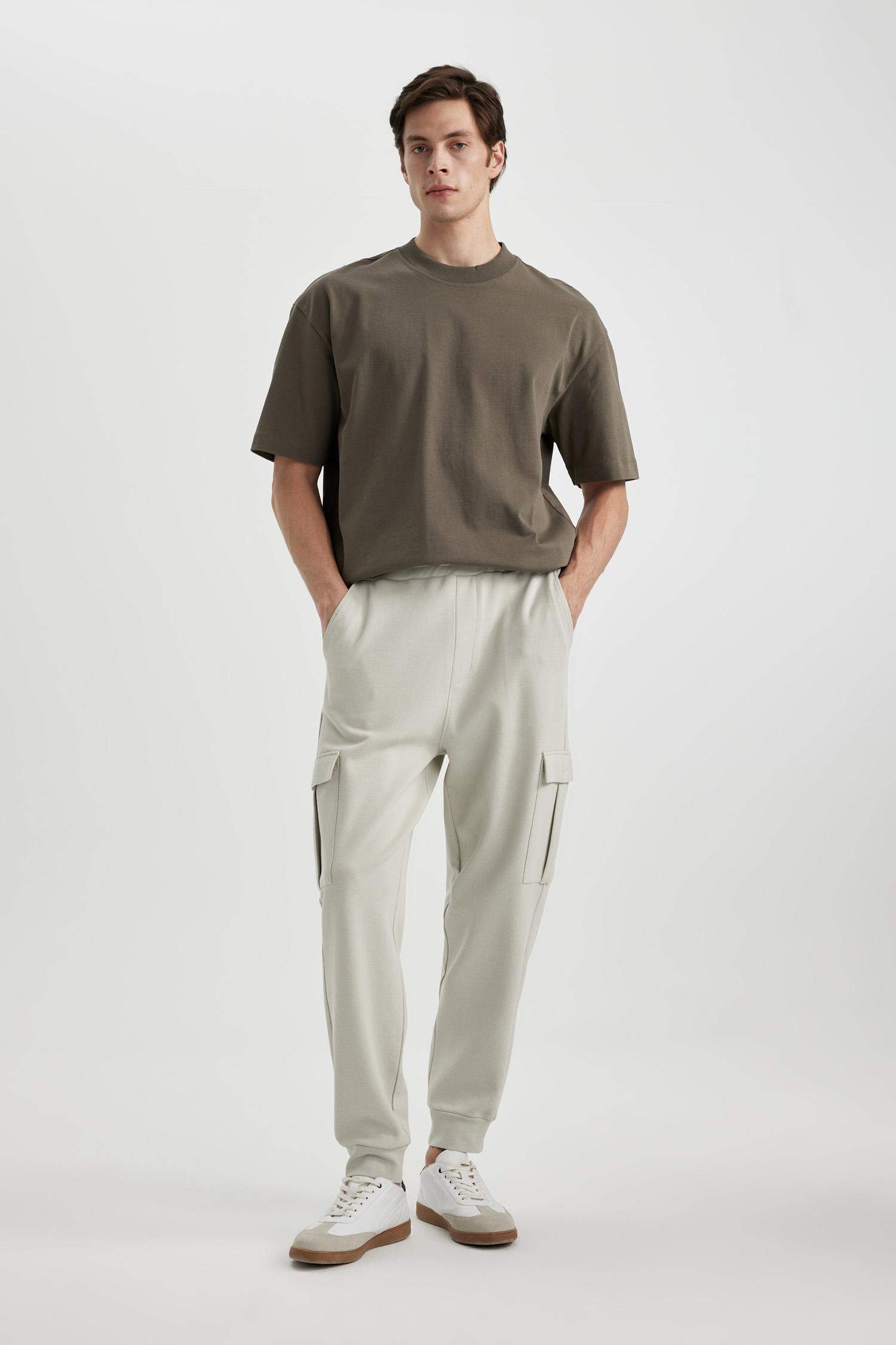 Oversize Fit Rib Hem With Cargo Pocket Pique Trousers