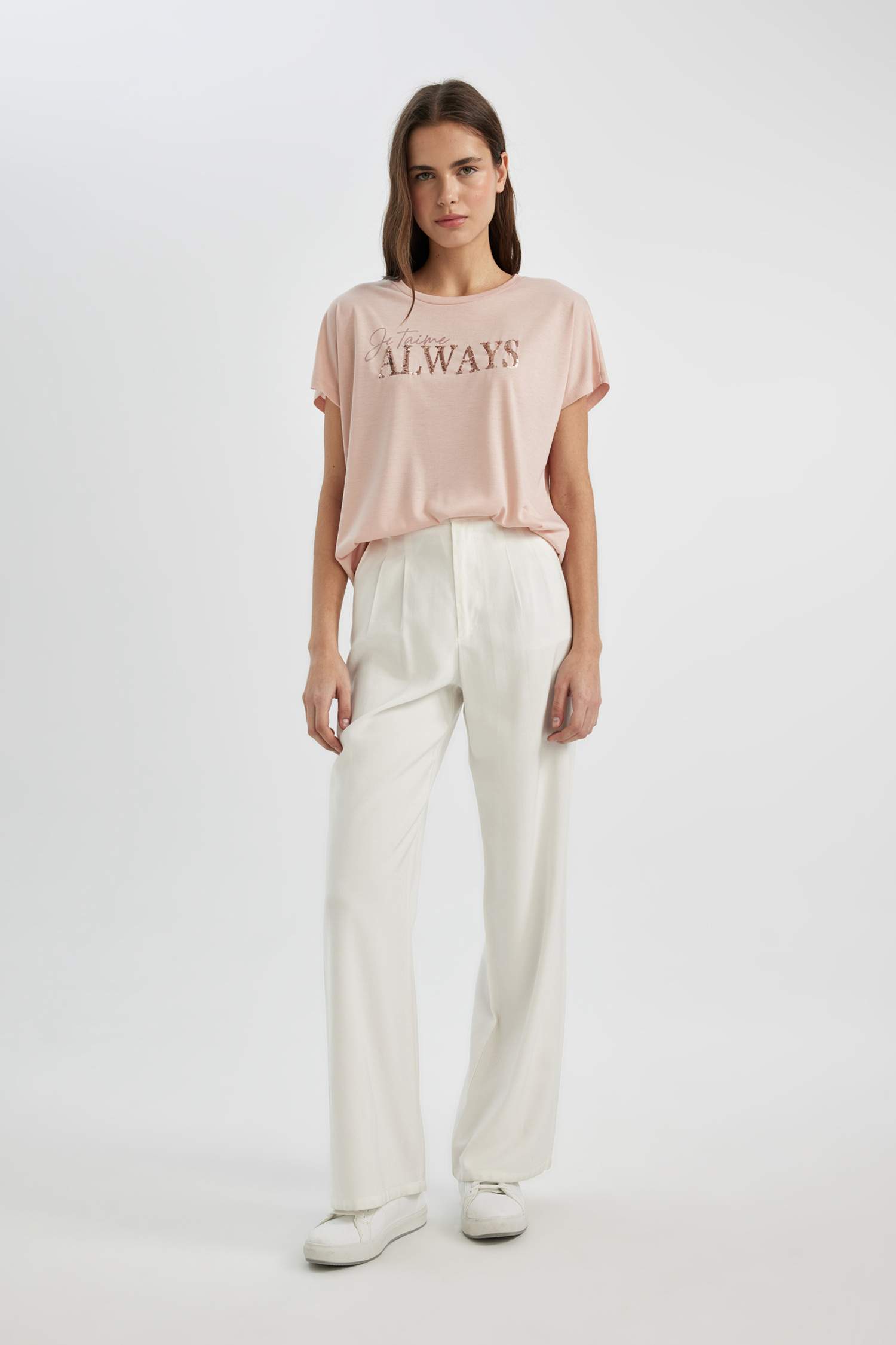 Футболка с коротким рукавом с круглым вырезом с принтом-слоганом для женщин