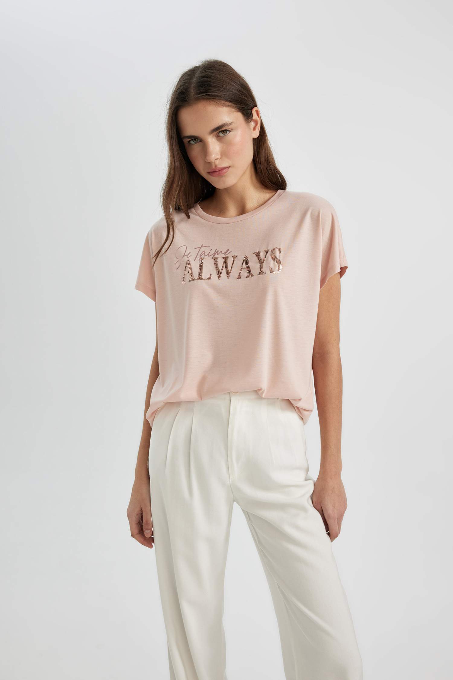 Футболка с коротким рукавом с круглым вырезом с принтом-слоганом для женщин