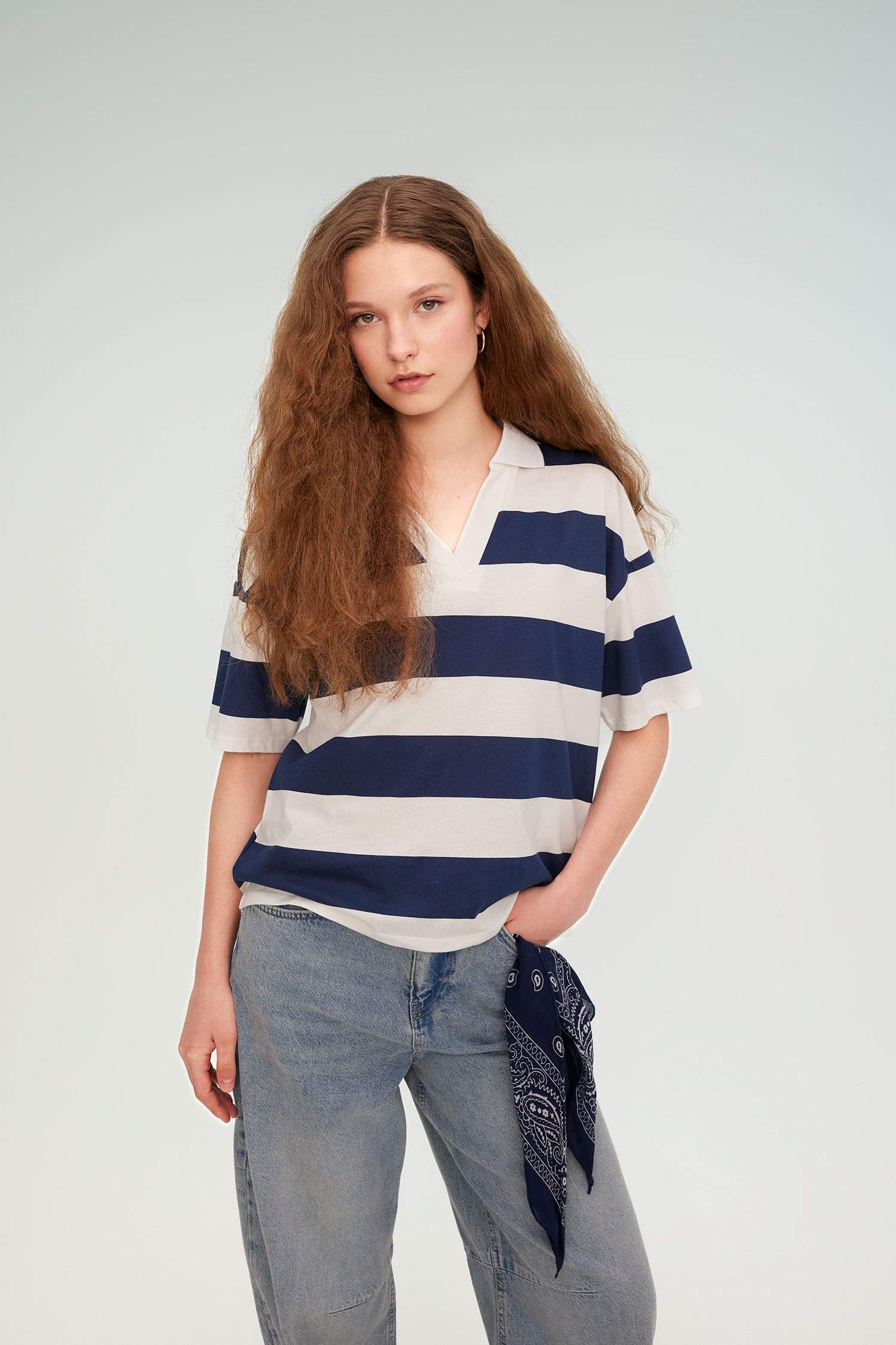 Relax Fit Polo Collar Striped Short Sleeve Polo T-Shirt