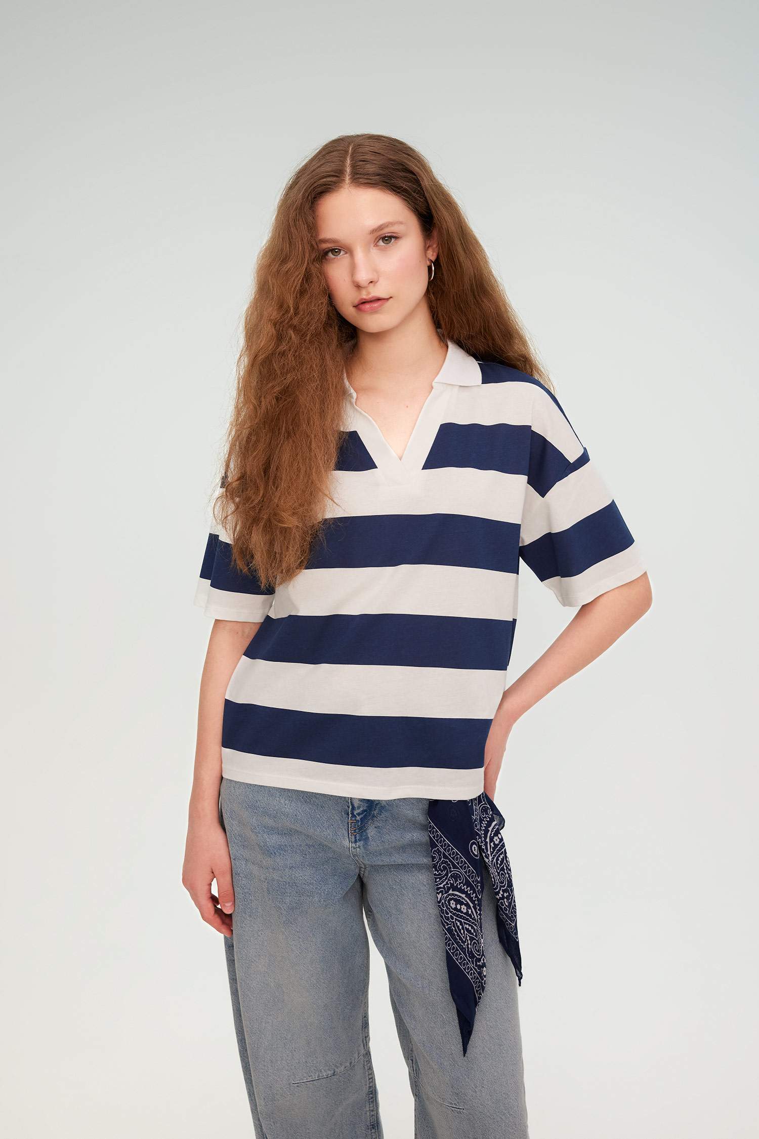 Relax Fit Polo Collar Striped Short Sleeve Polo T-Shirt