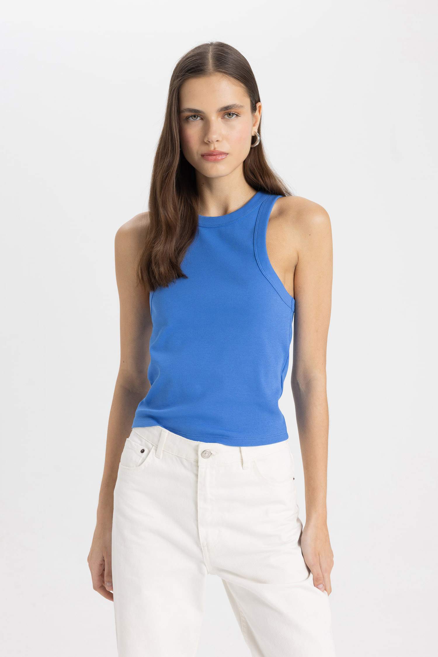 Slim Fit Dar Kesim Halter Yaka Fitilli Kaşkorse Atlet