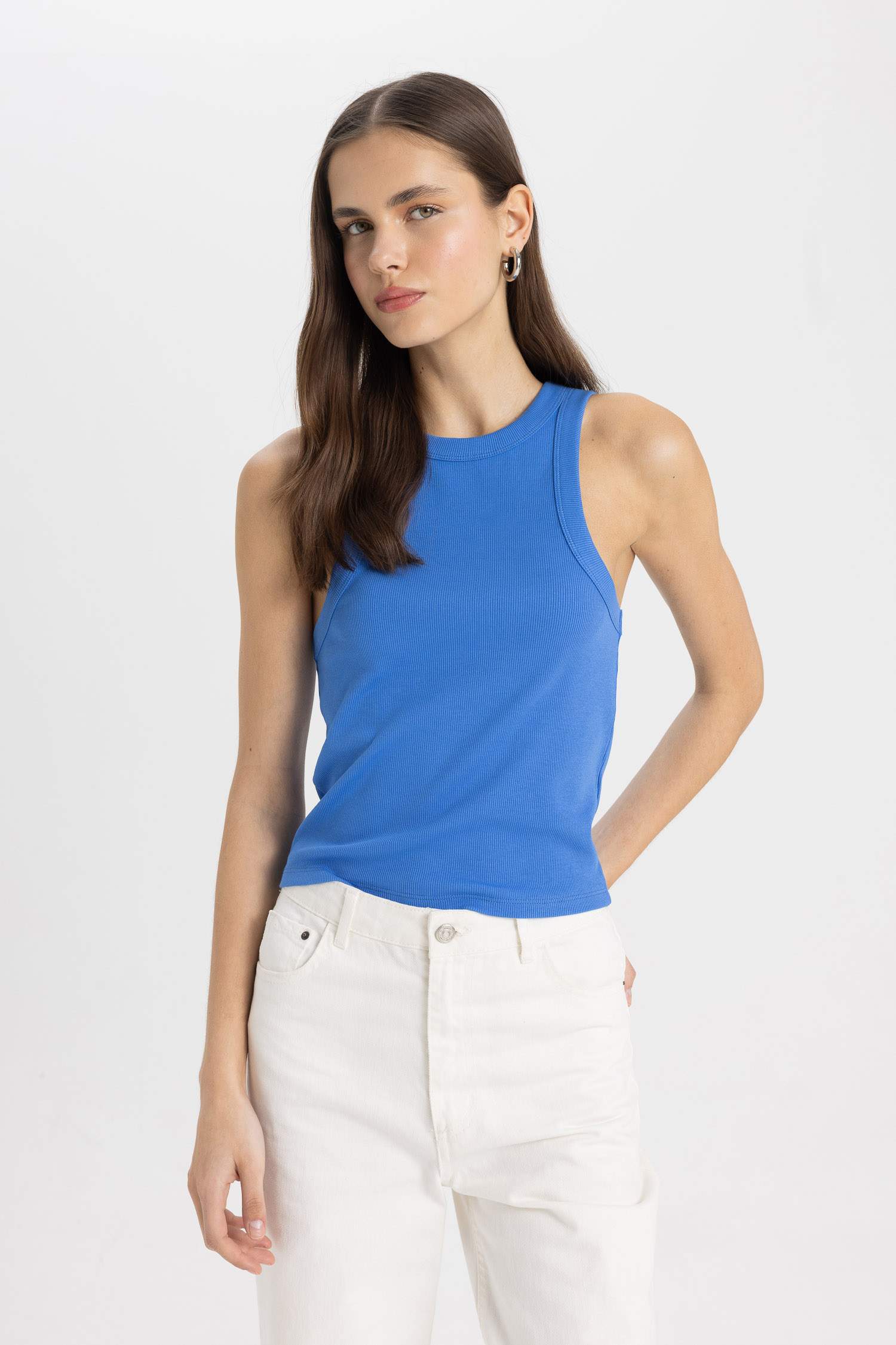 Slim Fit Dar Kesim Halter Yaka Fitilli Kaşkorse Atlet