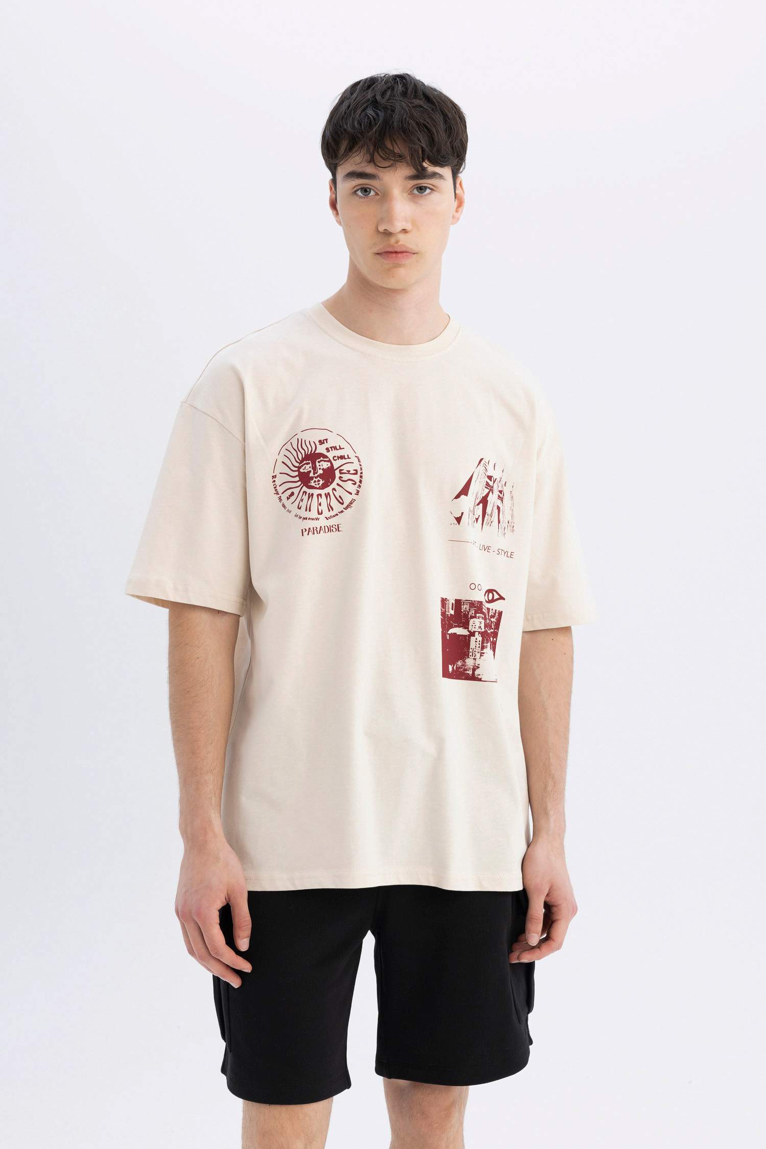 Oversize Fit Crew Neck Printed Short Sleeve T-Shirt