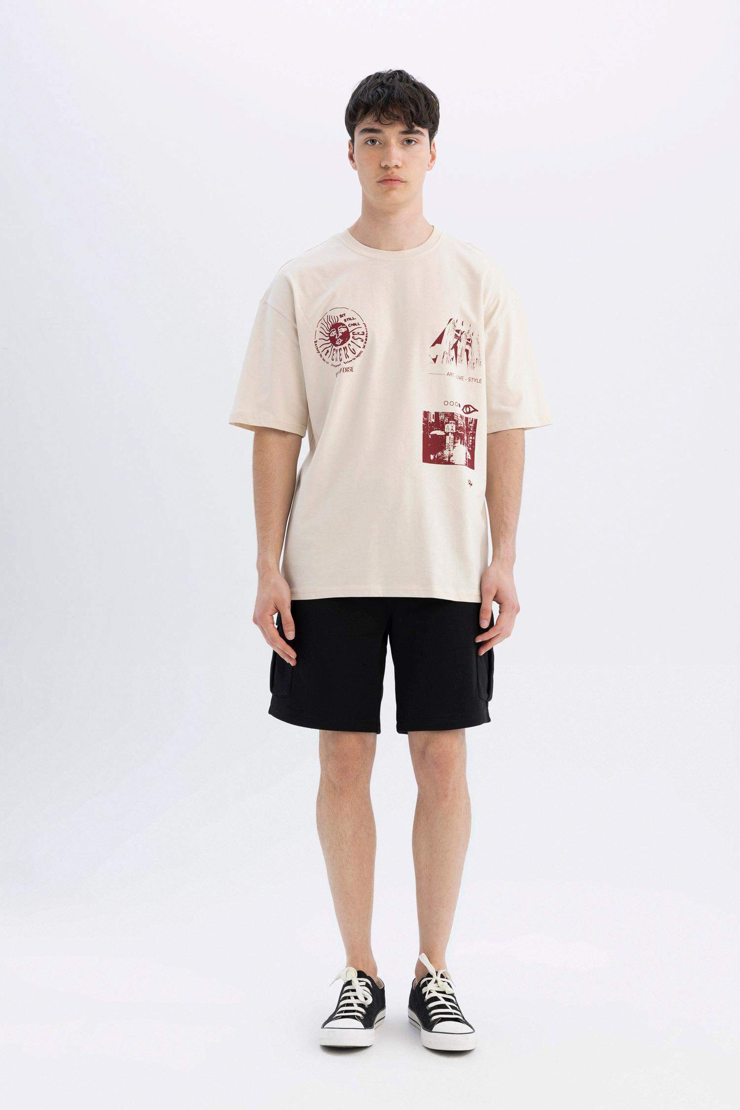Oversize Fit Crew Neck Printed Short Sleeve T-Shirt