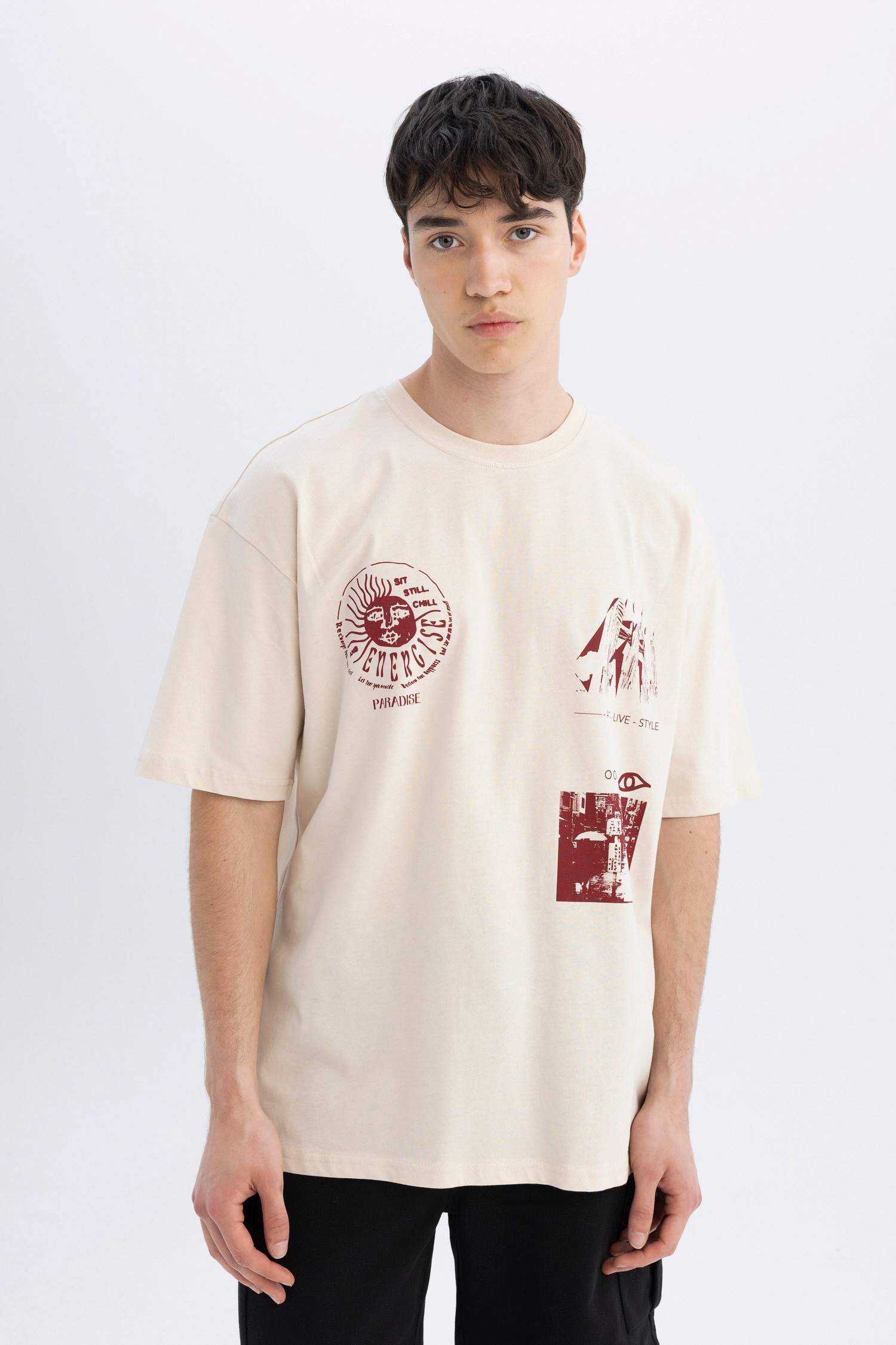 Oversize Fit Crew Neck Printed Short Sleeve T-Shirt