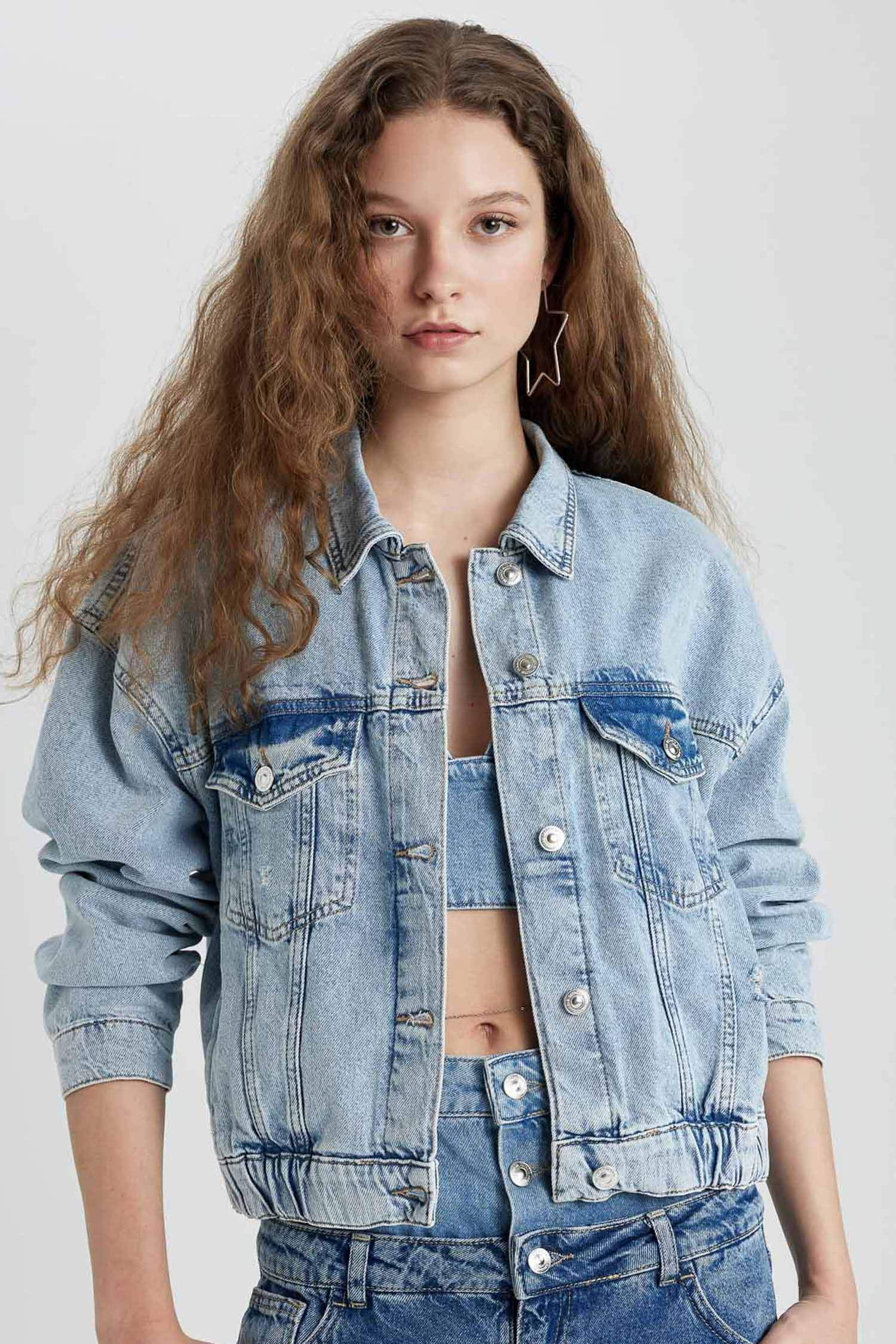 Shirt Collar Buttoned Pocket Denim Bomber Jacket