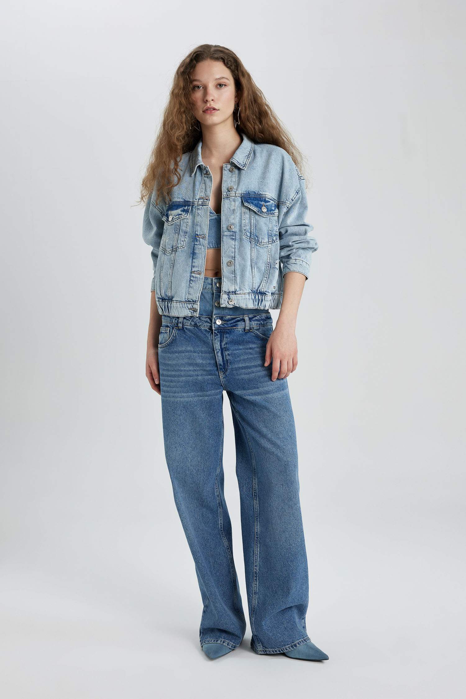 Shirt Collar Buttoned Pocket Denim Bomber Jacket