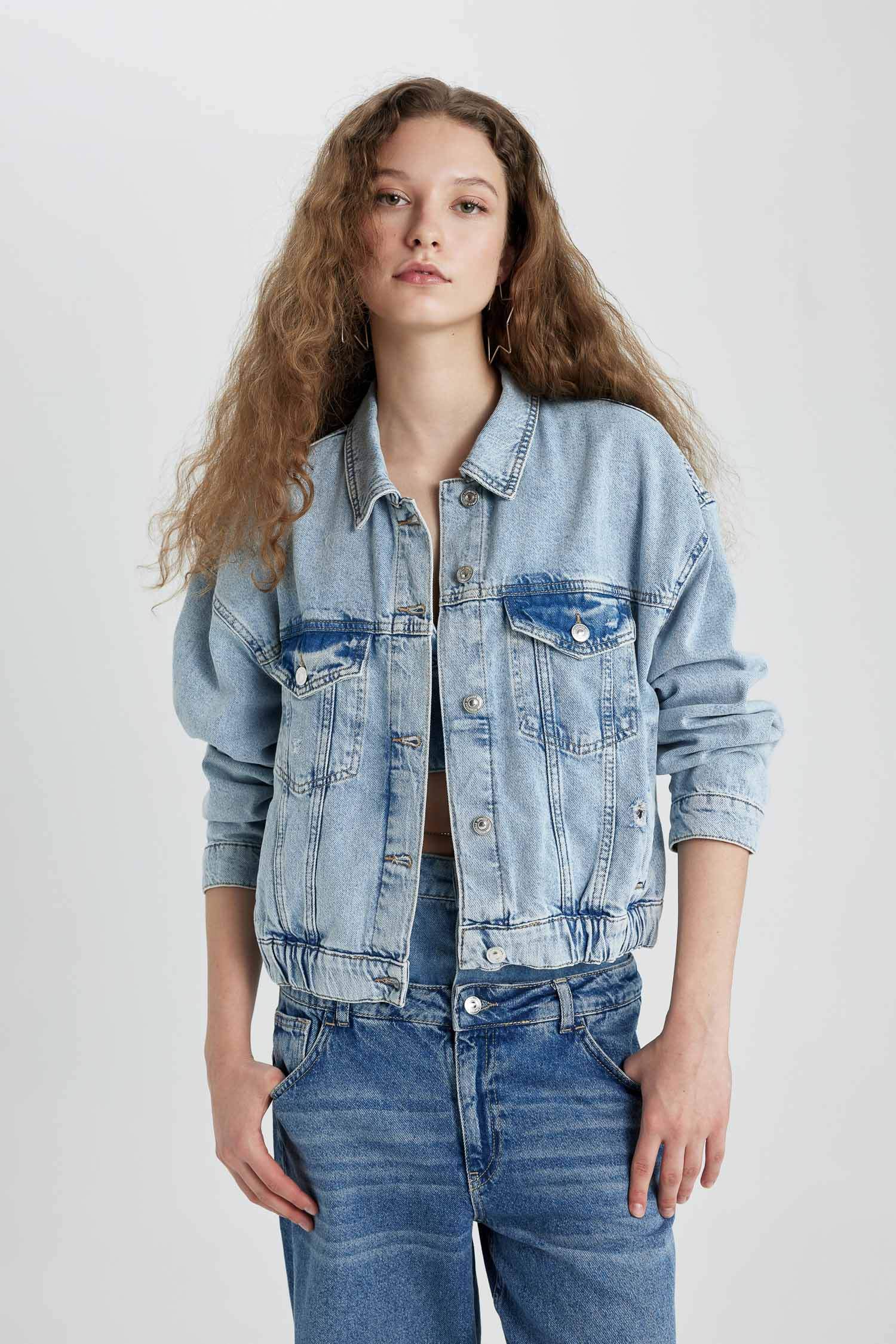 Shirt Collar Buttoned Pocket Denim Bomber Jacket