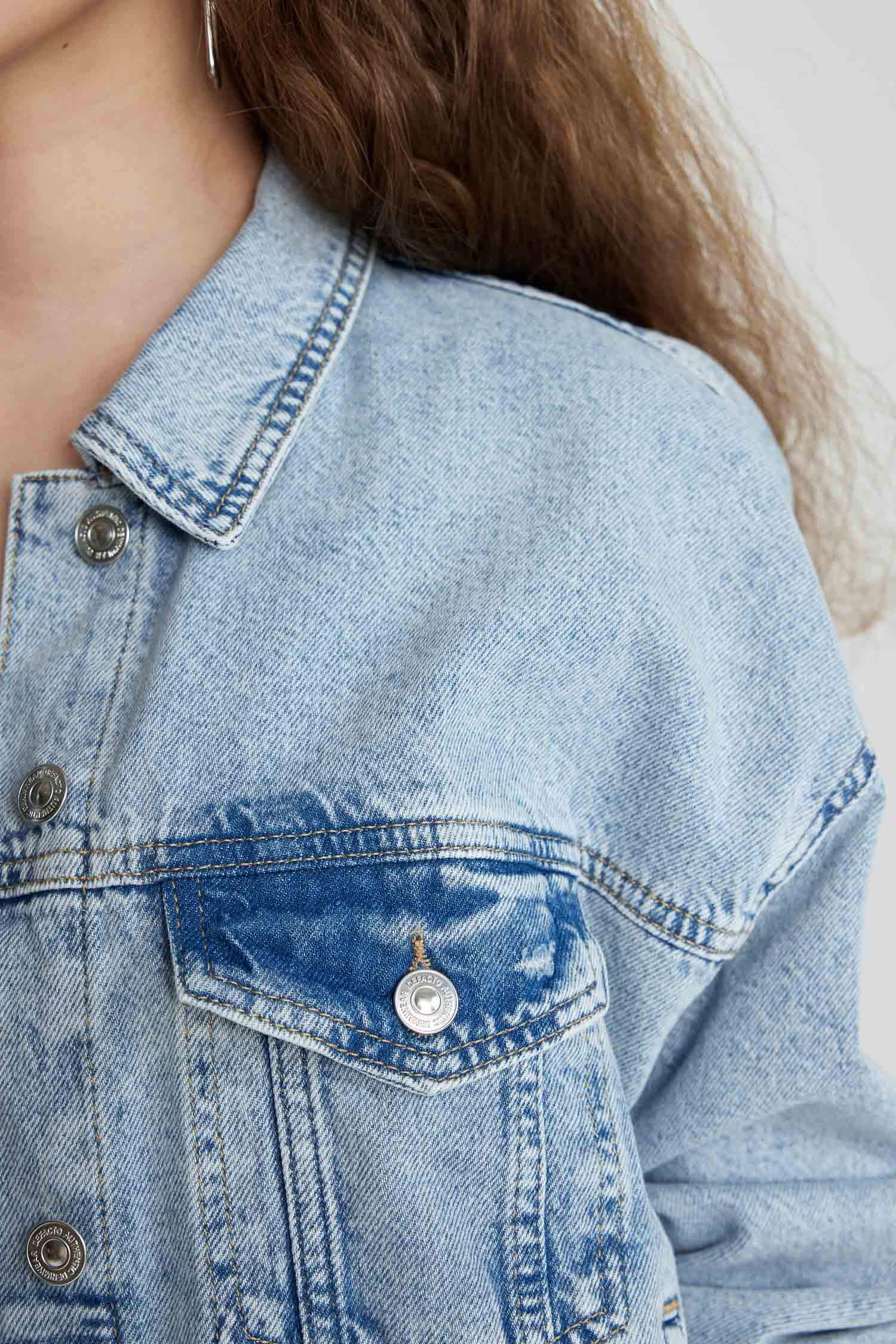Shirt Collar Buttoned Pocket Denim Bomber Jacket