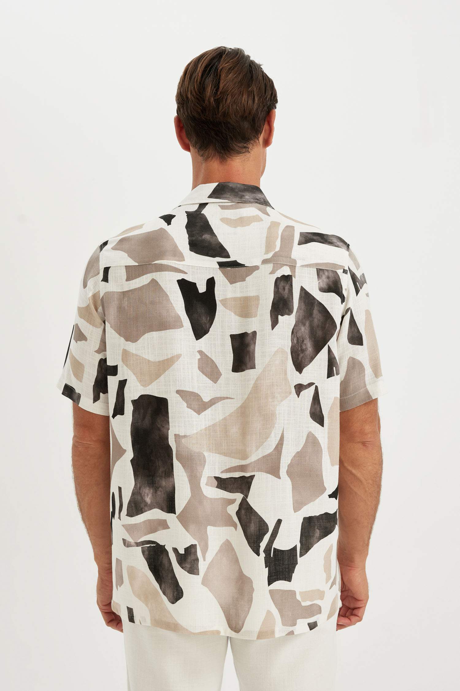 Relax Fit Polo Collar Patterned Short Sleeve Shirt